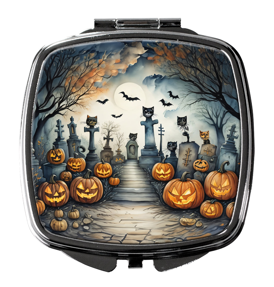 3 x 2.75 in. Cat Cemetery Spooky Halloween Compact Mirror