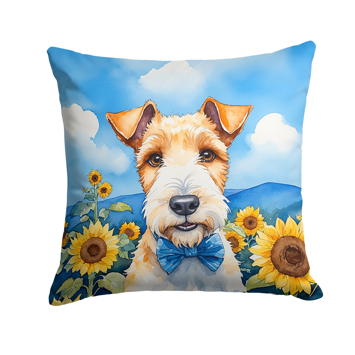 14 x 14 in. Fox Terrier in Sunflowers Throw Pillow