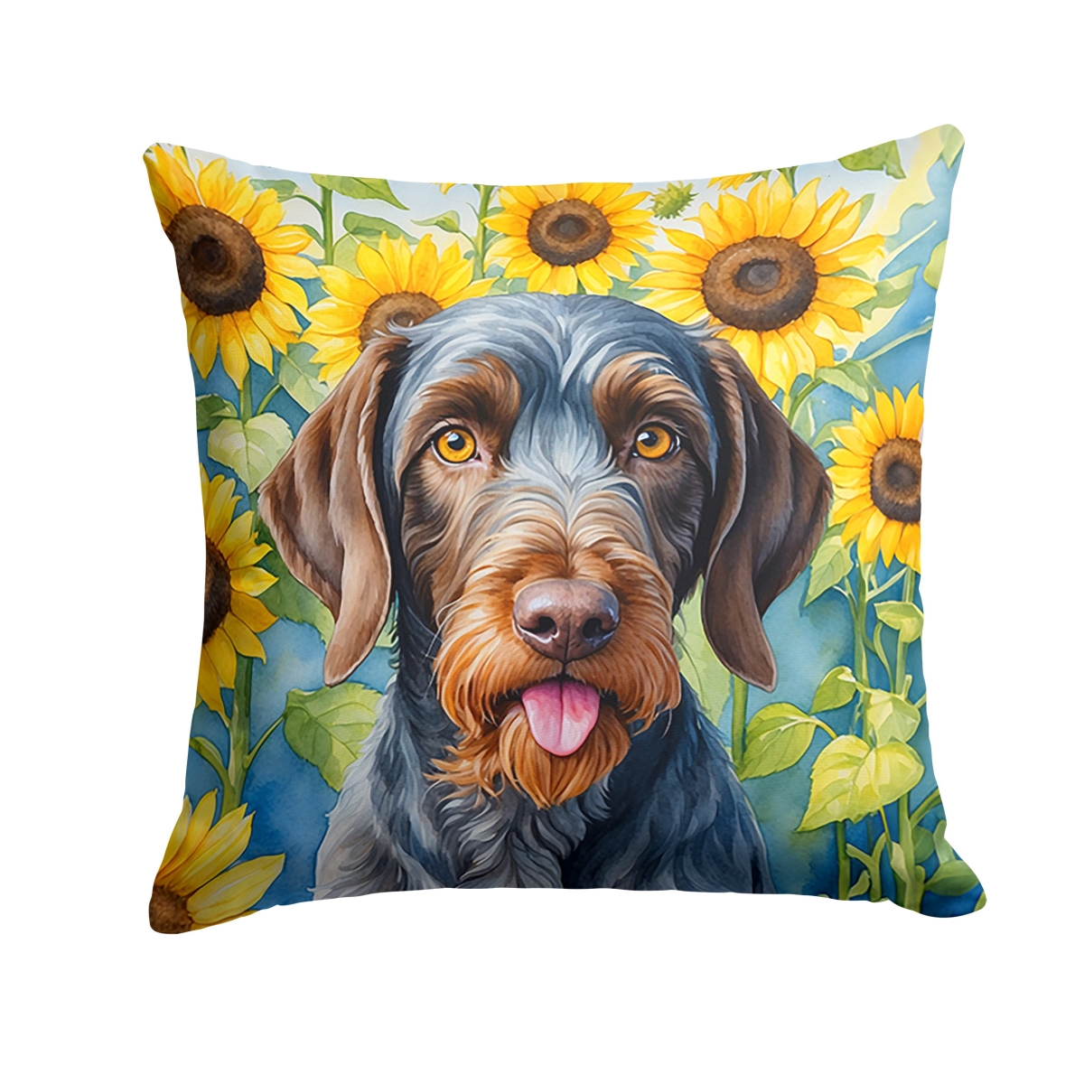 14 x 14 in. German Wirehaired Pointer in Sunflowers Throw Pillow
