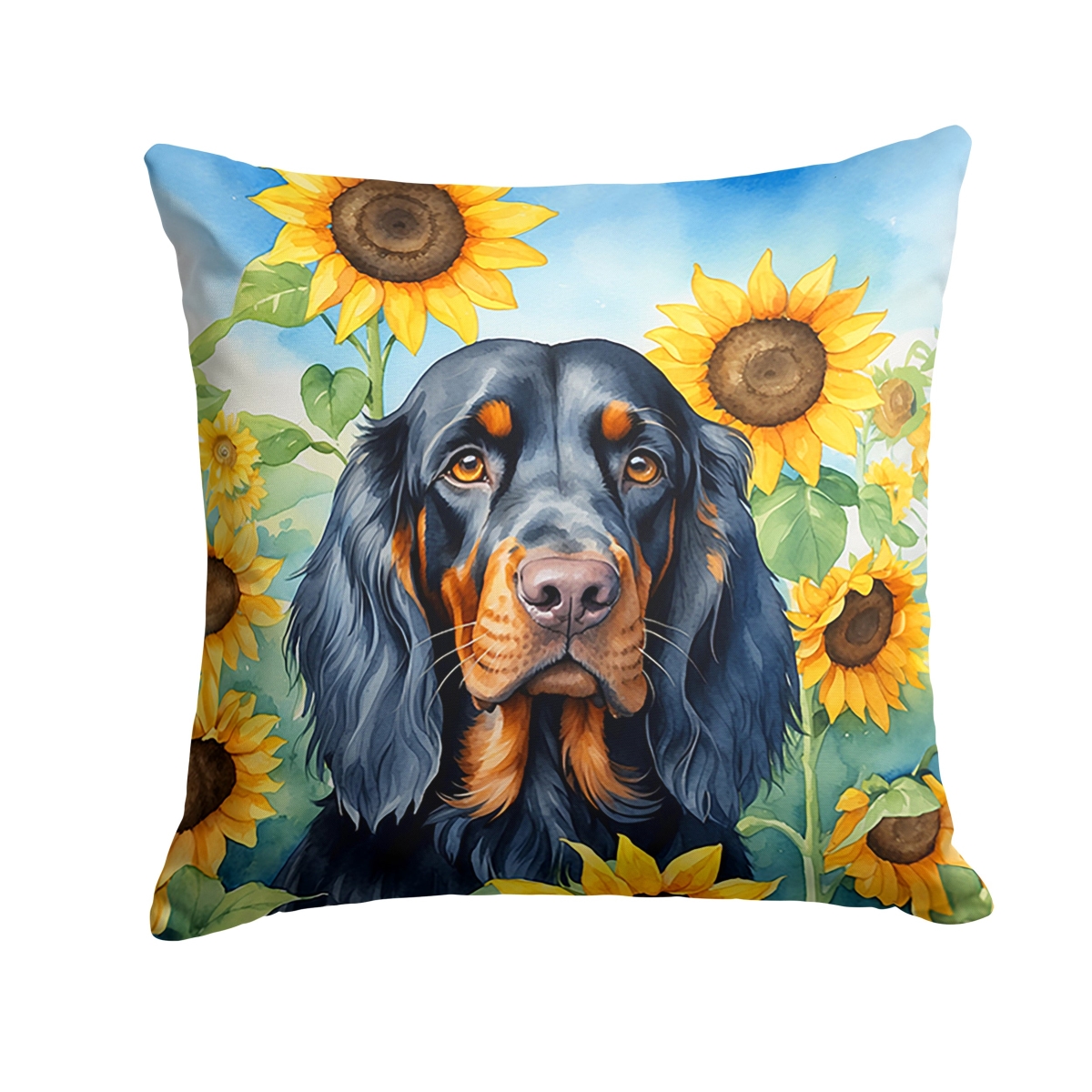 14 x 14 in. Gordon Setter in Sunflowers Throw Pillow