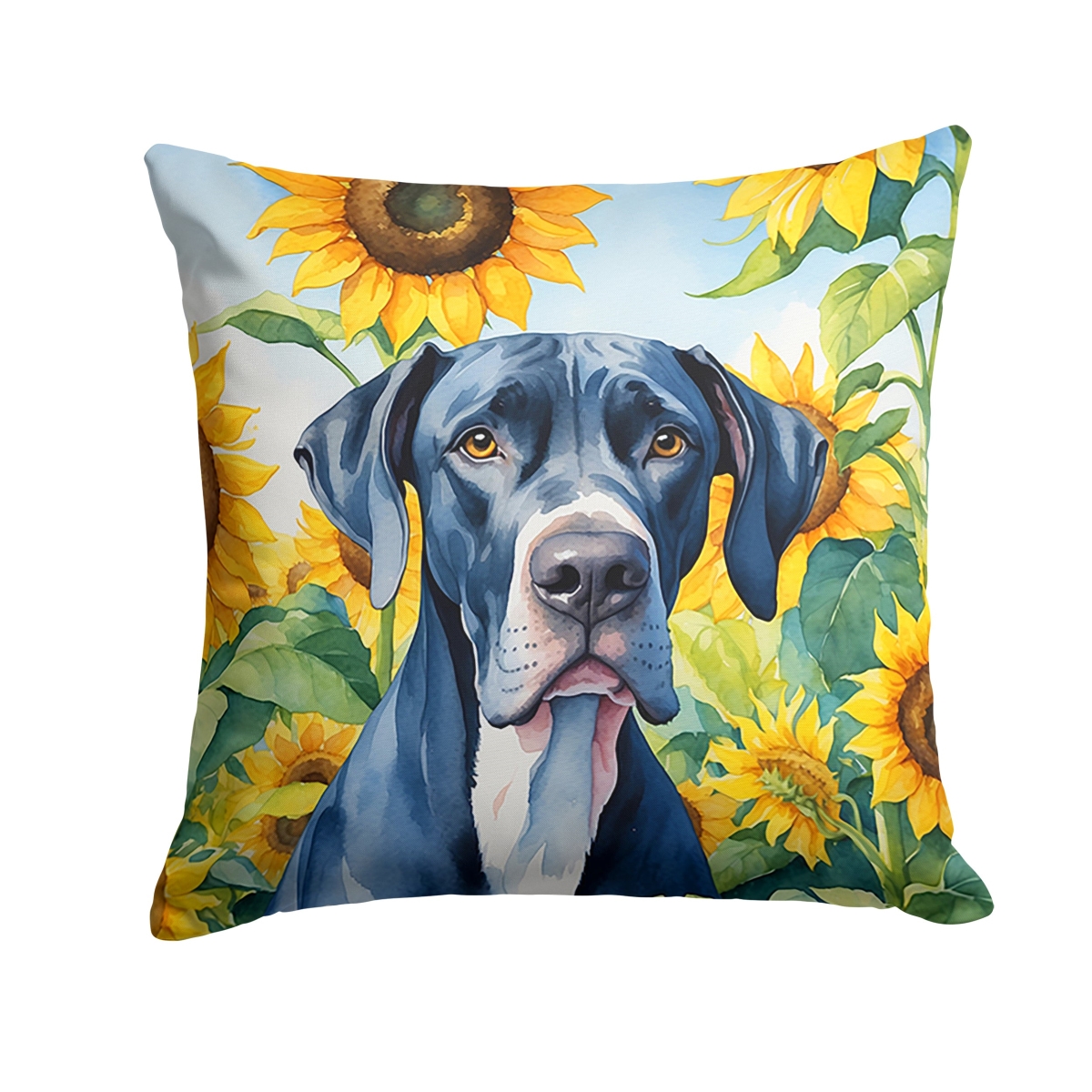 14 x 14 in. Great Dane in Sunflowers Throw Pillow