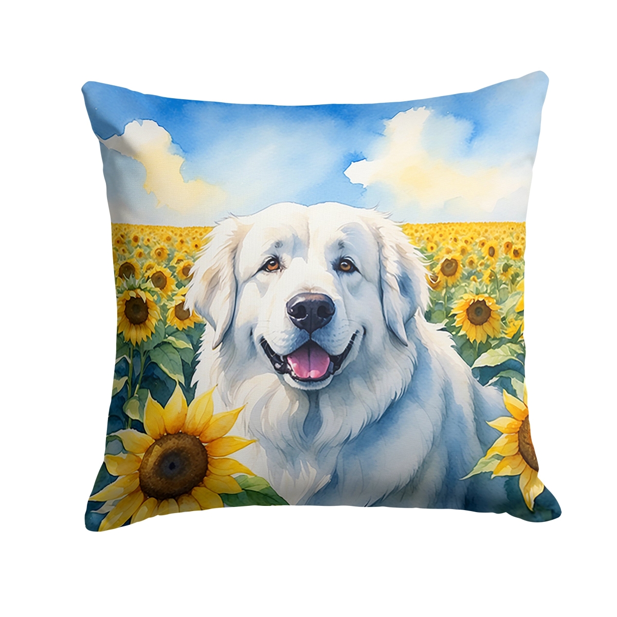 14 x 14 in. Great Pyrenees in Sunflowers Throw Pillow -  JensenDistributionServices, MI4410431