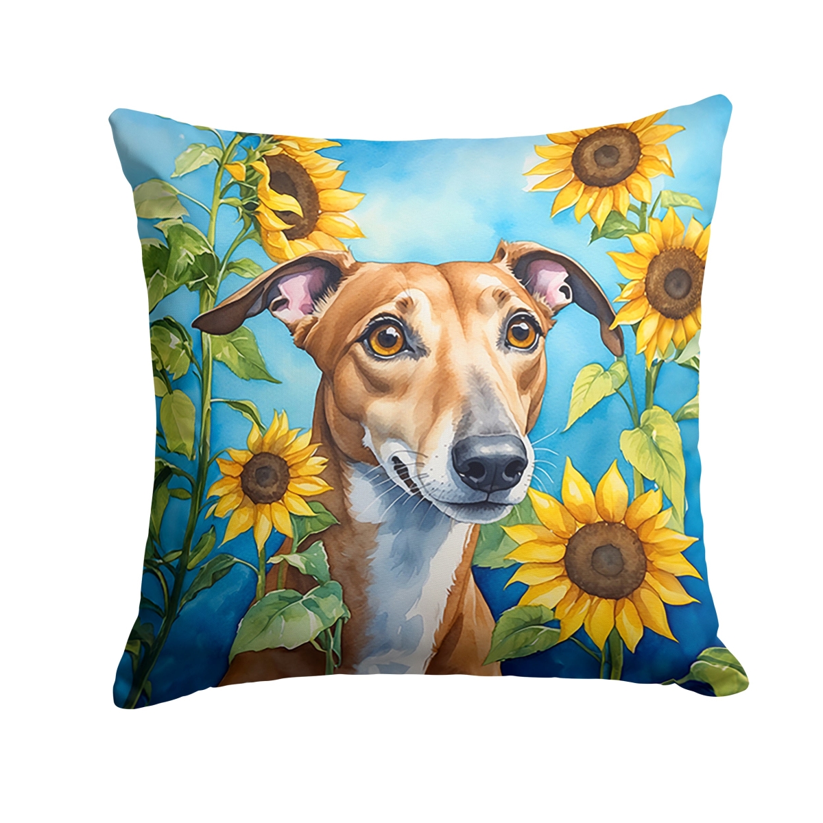 14 x 14 in. Greyhound in Sunflowers Throw Pillow