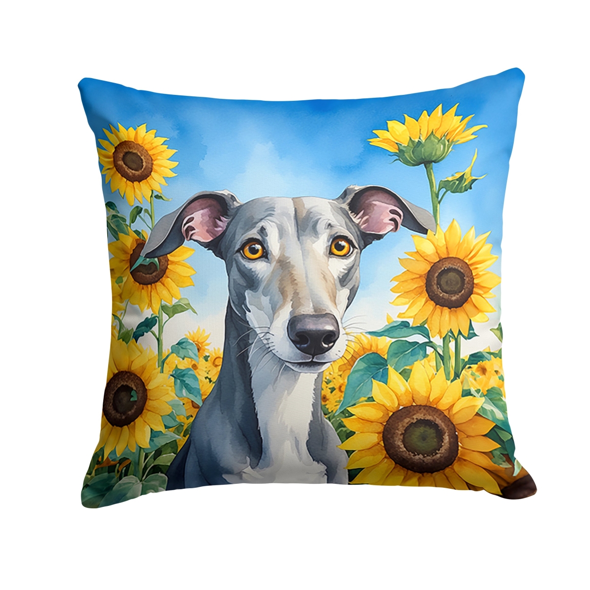 14 x 14 in. Greyhound in Sunflowers Throw Pillow