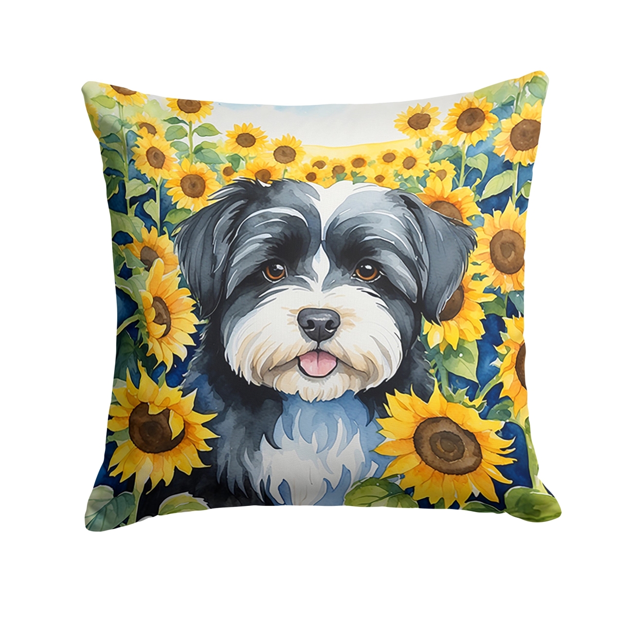 14 x 14 in. Havanese in Sunflowers Throw Pillow