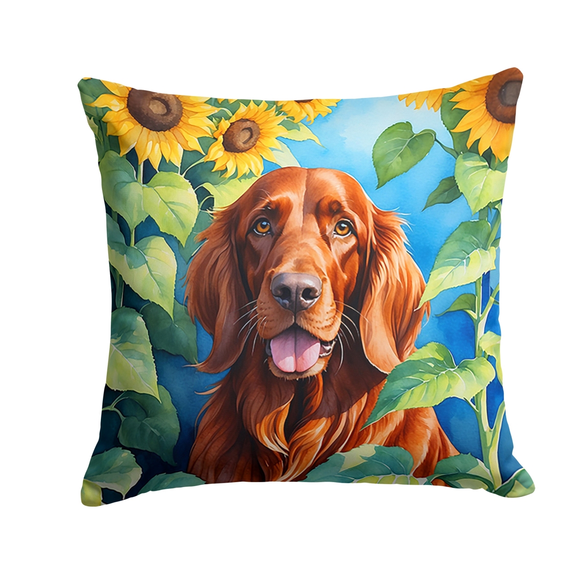 14 x 14 in. Irish Setter in Sunflowers Throw Pillow