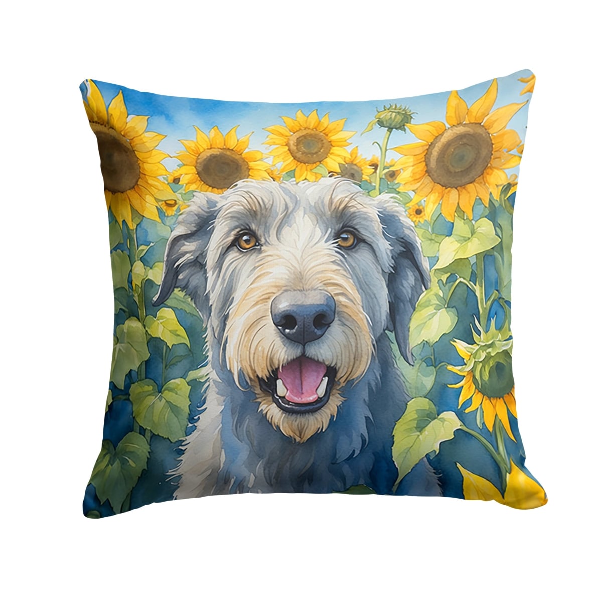 14 x 14 in. Irish Wolfhound in Sunflowers Throw Pillow