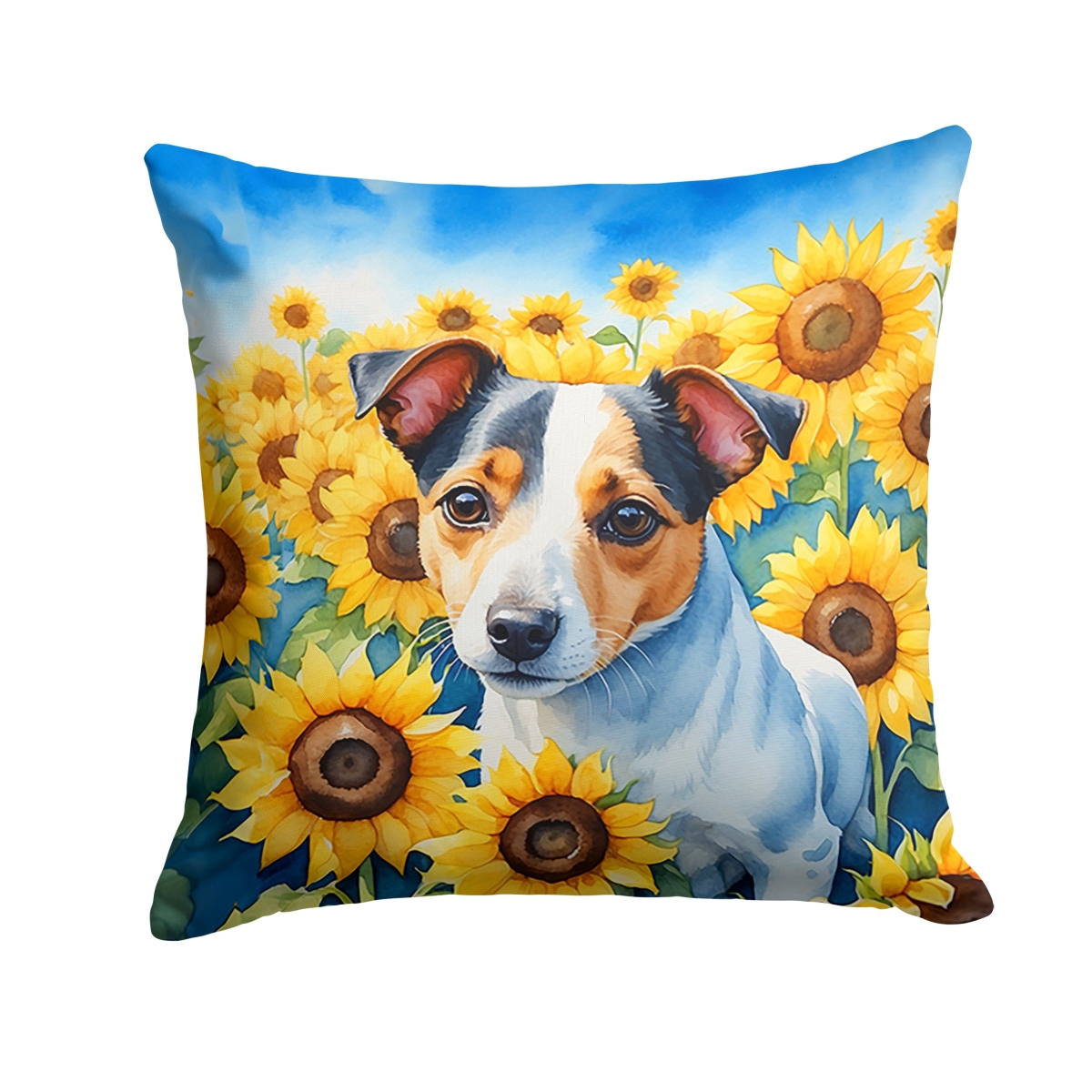 14 x 14 in. Jack Russell Terrier in Sunflowers Throw Pillow