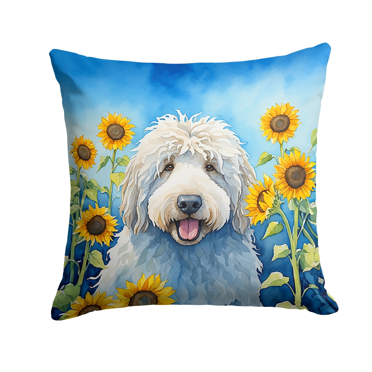14 x 14 in. Komondor in Sunflowers Throw Pillow