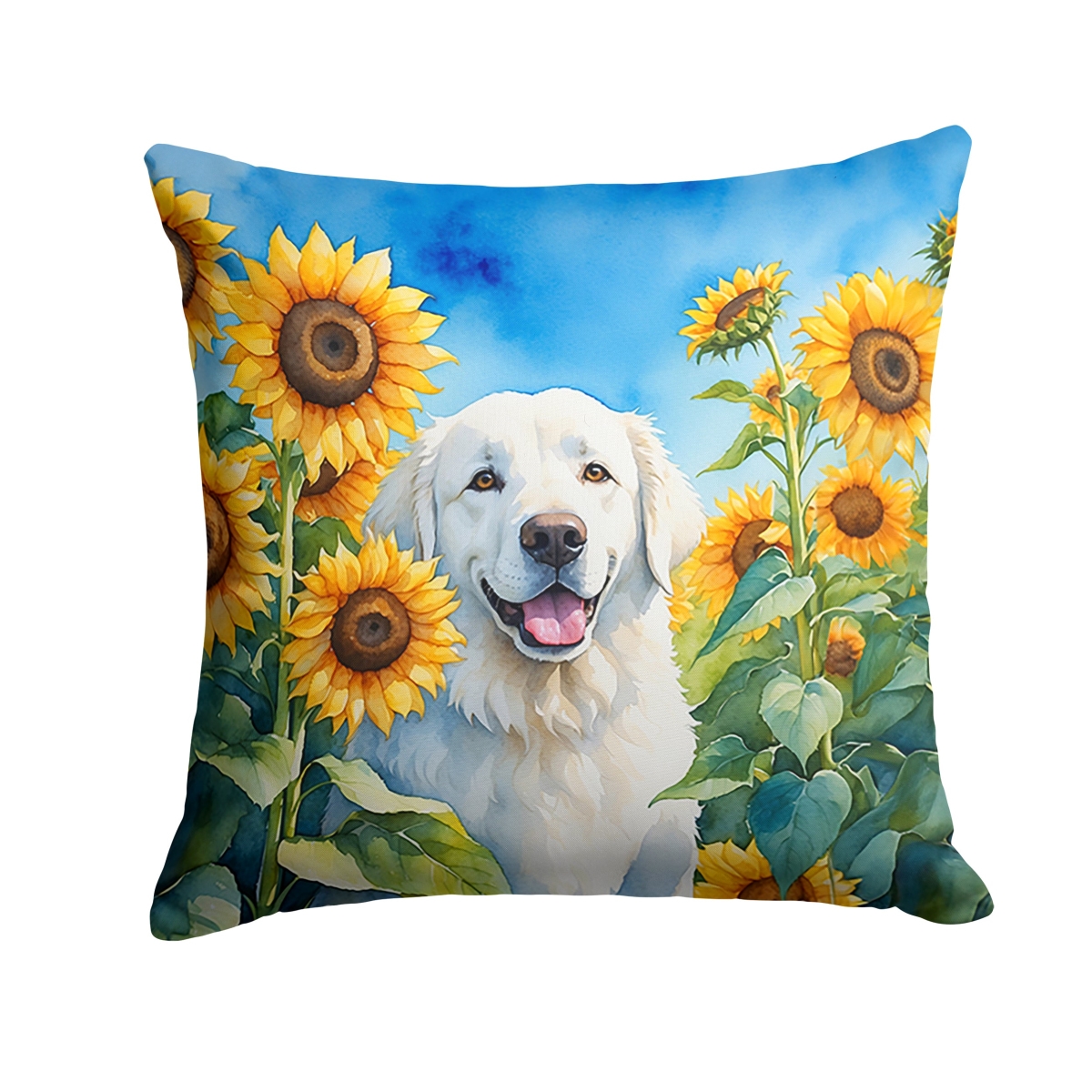 14 x 14 in. Kuvasz in Sunflowers Throw Pillow