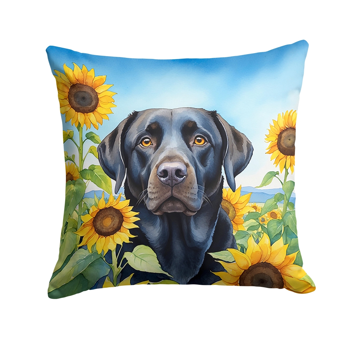 14 x 14 in. Labrador Retriever in Sunflowers Throw Pillow