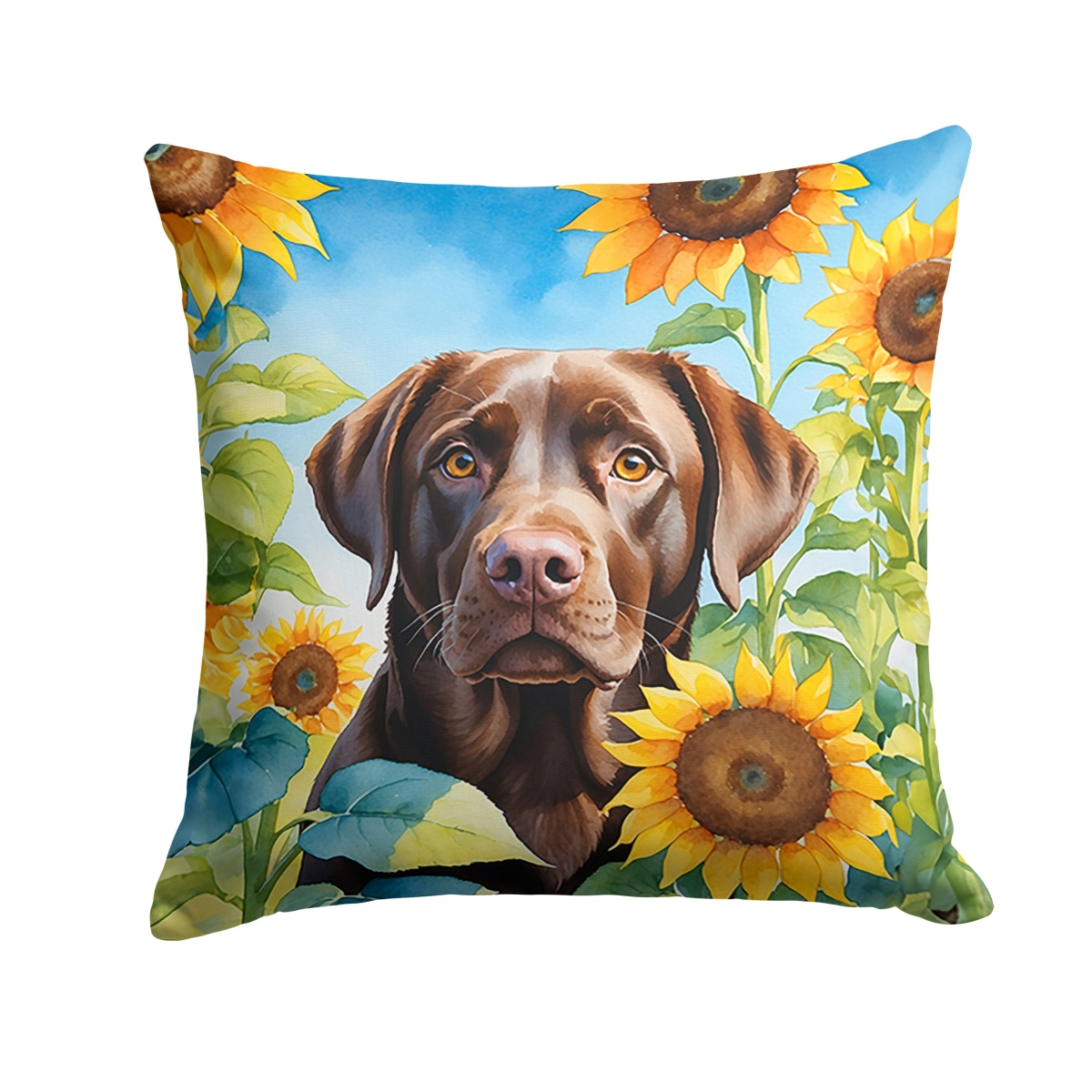 14 x 14 in. Labrador Retriever in Sunflowers Throw Pillow