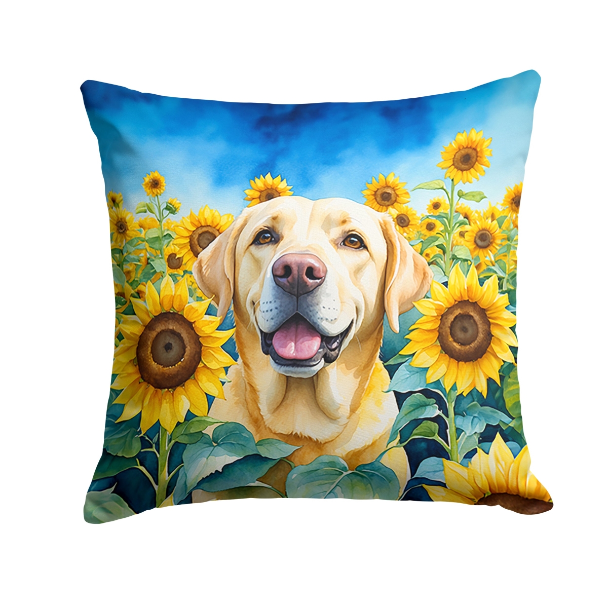 14 x 14 in. Labrador Retriever in Sunflowers Throw Pillow