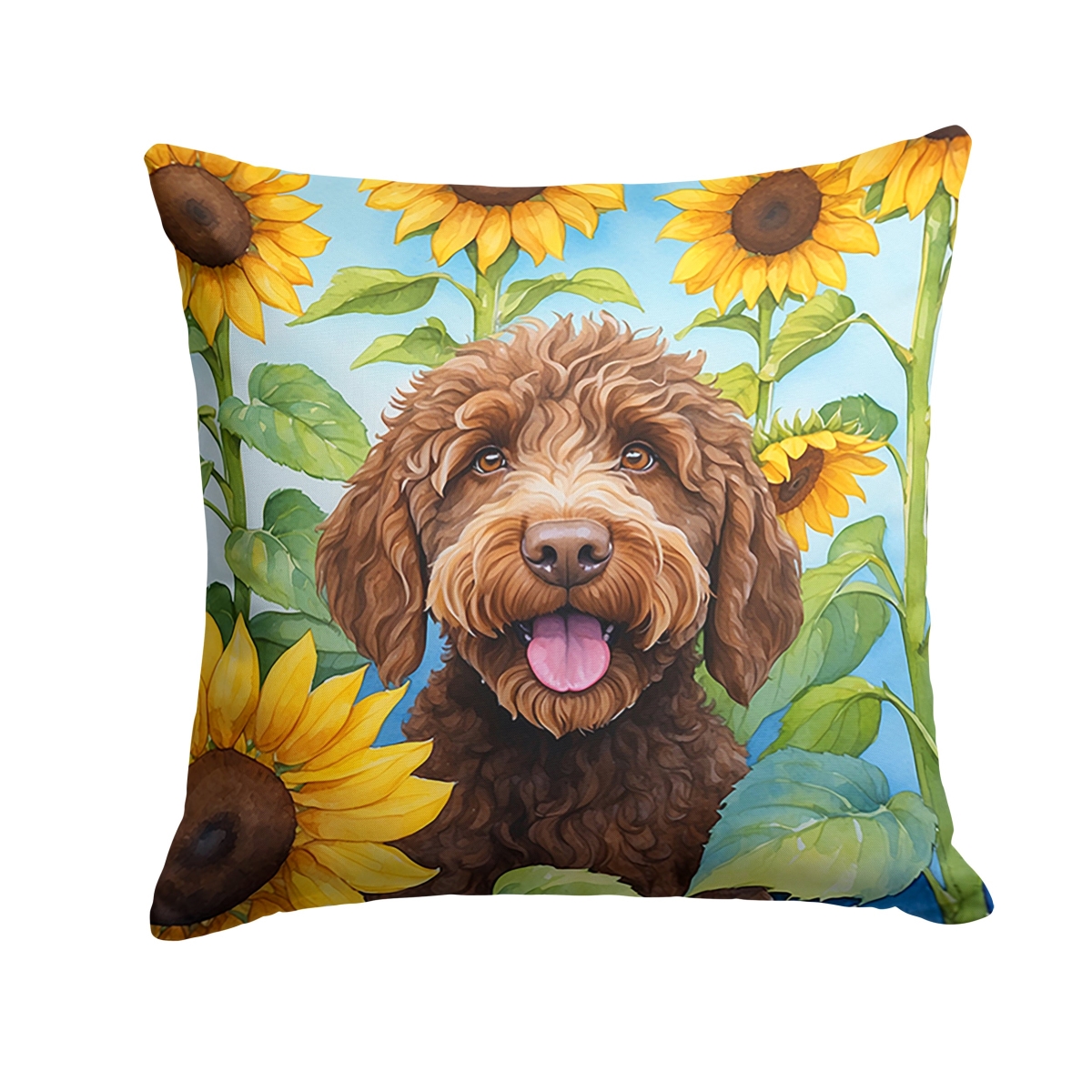 14 x 14 in. Labradoodle in Sunflowers Throw Pillow