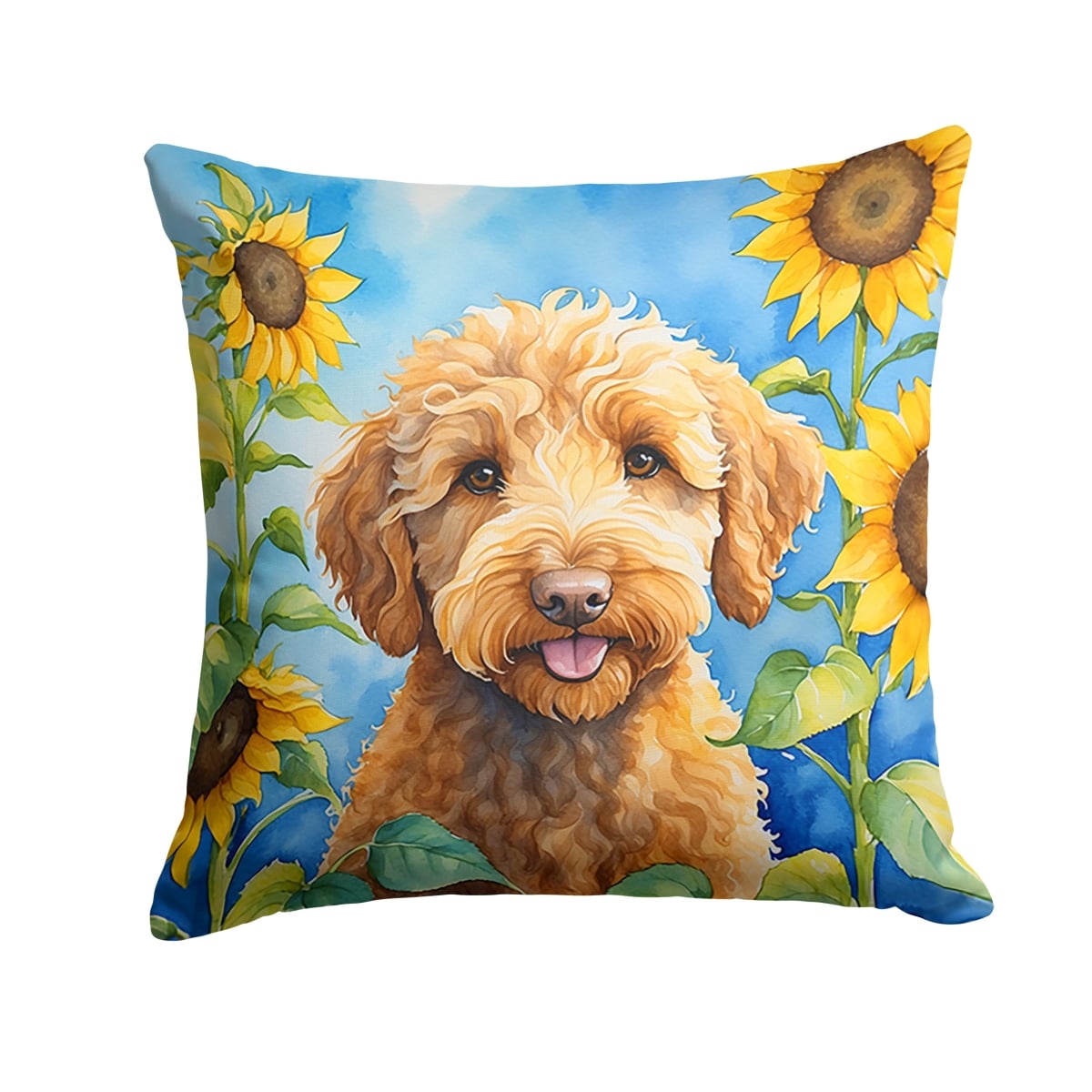 14 x 14 in. Labradoodle in Sunflowers Throw Pillow