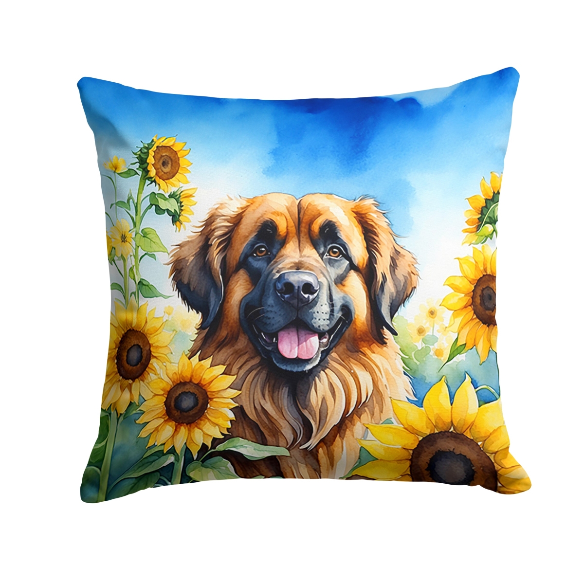 14 x 14 in. Leonberger in Sunflowers Throw Pillow