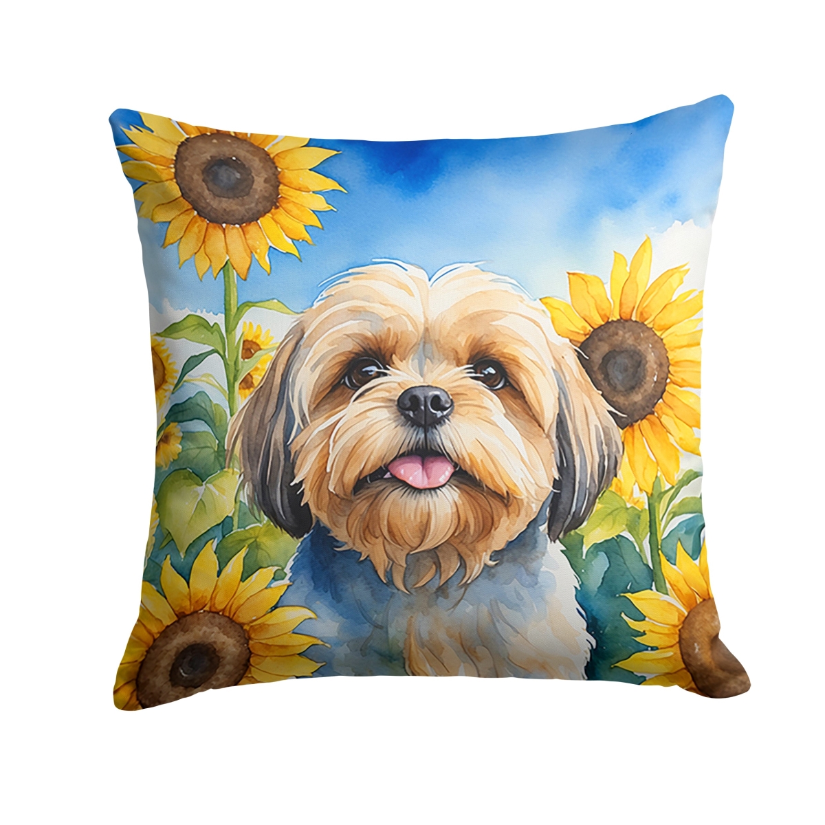 14 x 14 in. Lhasa Apso in Sunflowers Throw Pillow
