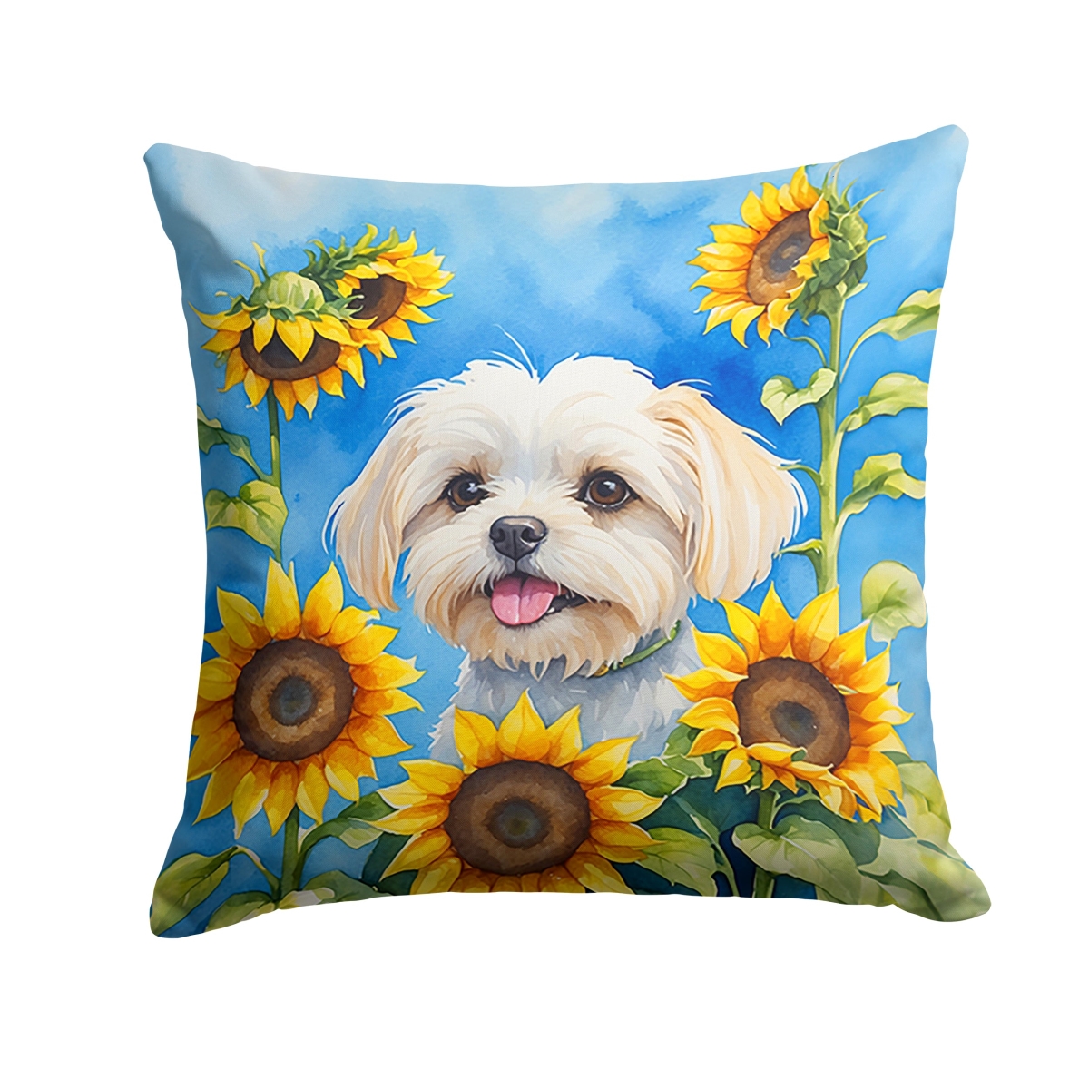 14 x 14 in. Maltese in Sunflowers Throw Pillow