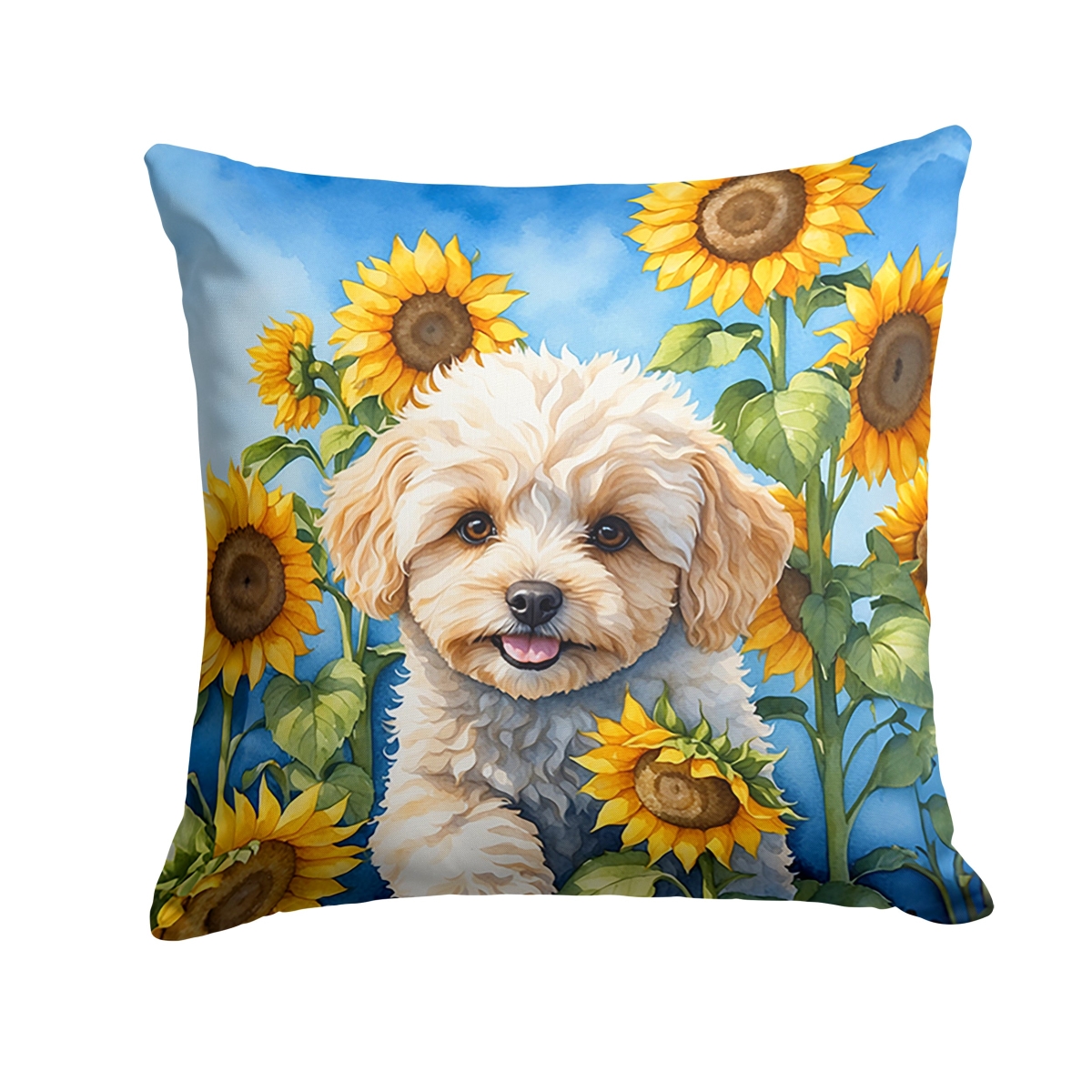 14 x 14 in. Maltipoo in Sunflowers Throw Pillow