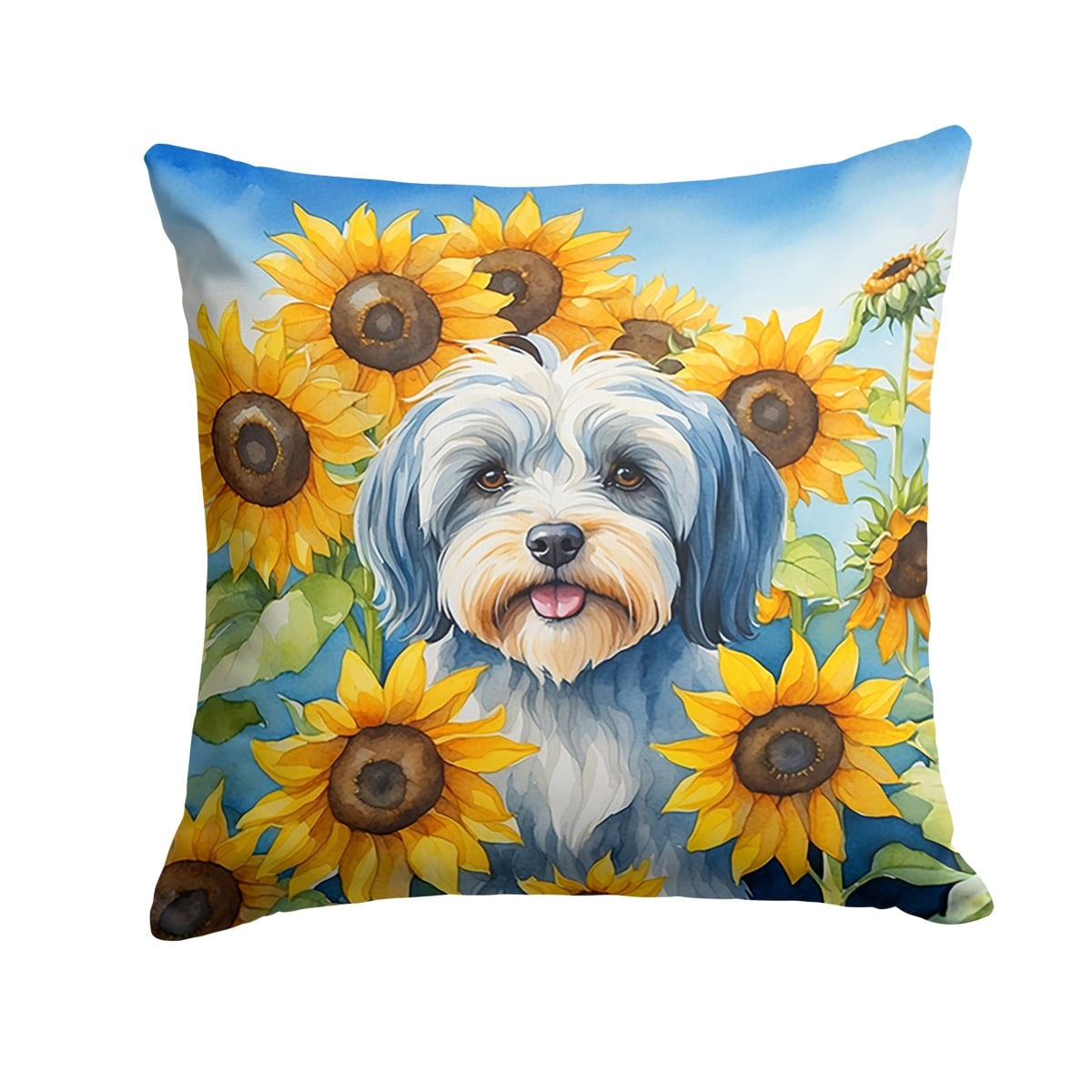 18 x 18 in. Tibetan Terrier in Sunflowers Throw Pillow