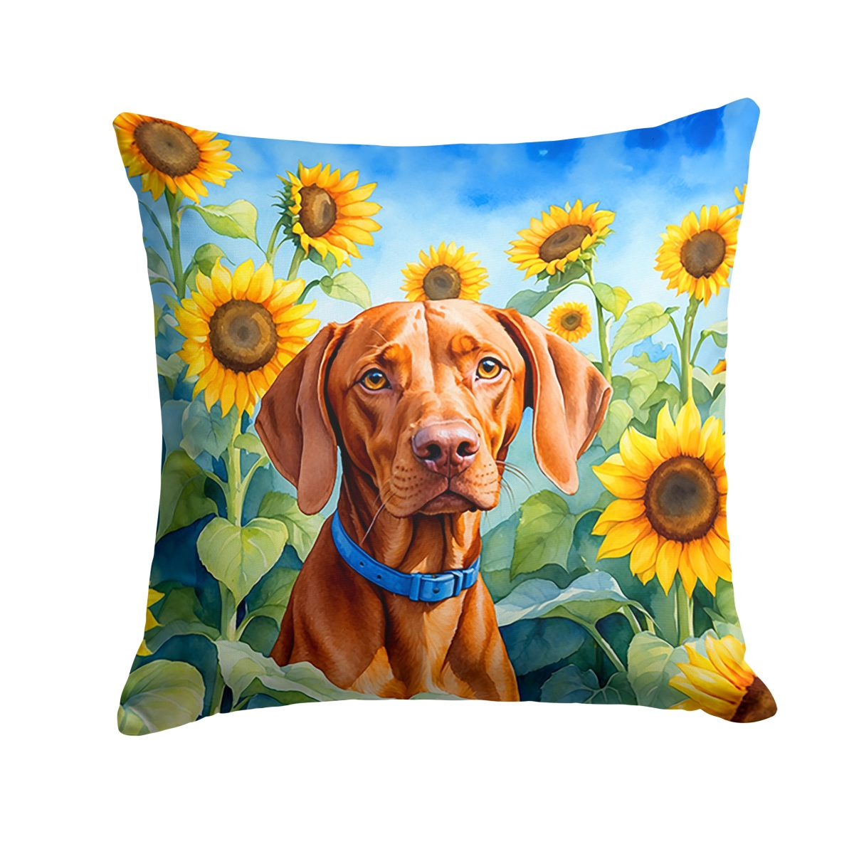 18 x 18 in. Vizsla in Sunflowers Throw Pillow