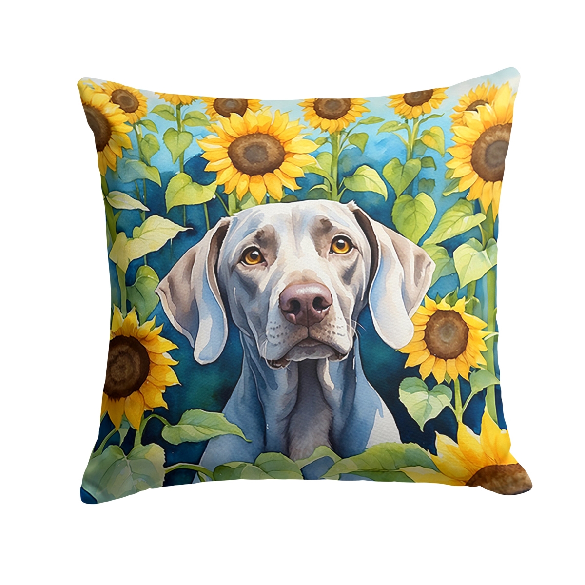 18 x 18 in. Weimaraner in Sunflowers Throw Pillow