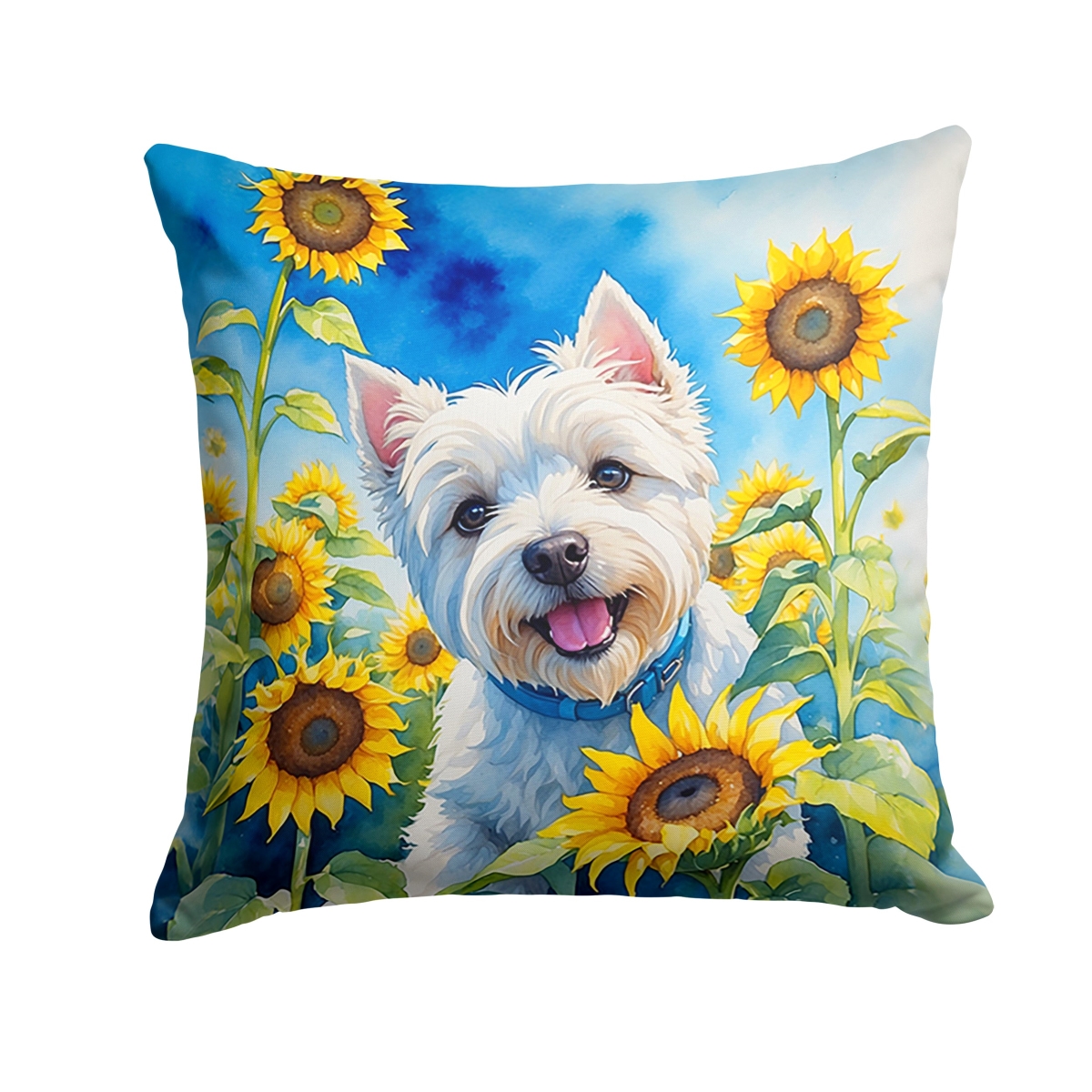 18 x 18 in. Westie in Sunflowers Throw Pillow