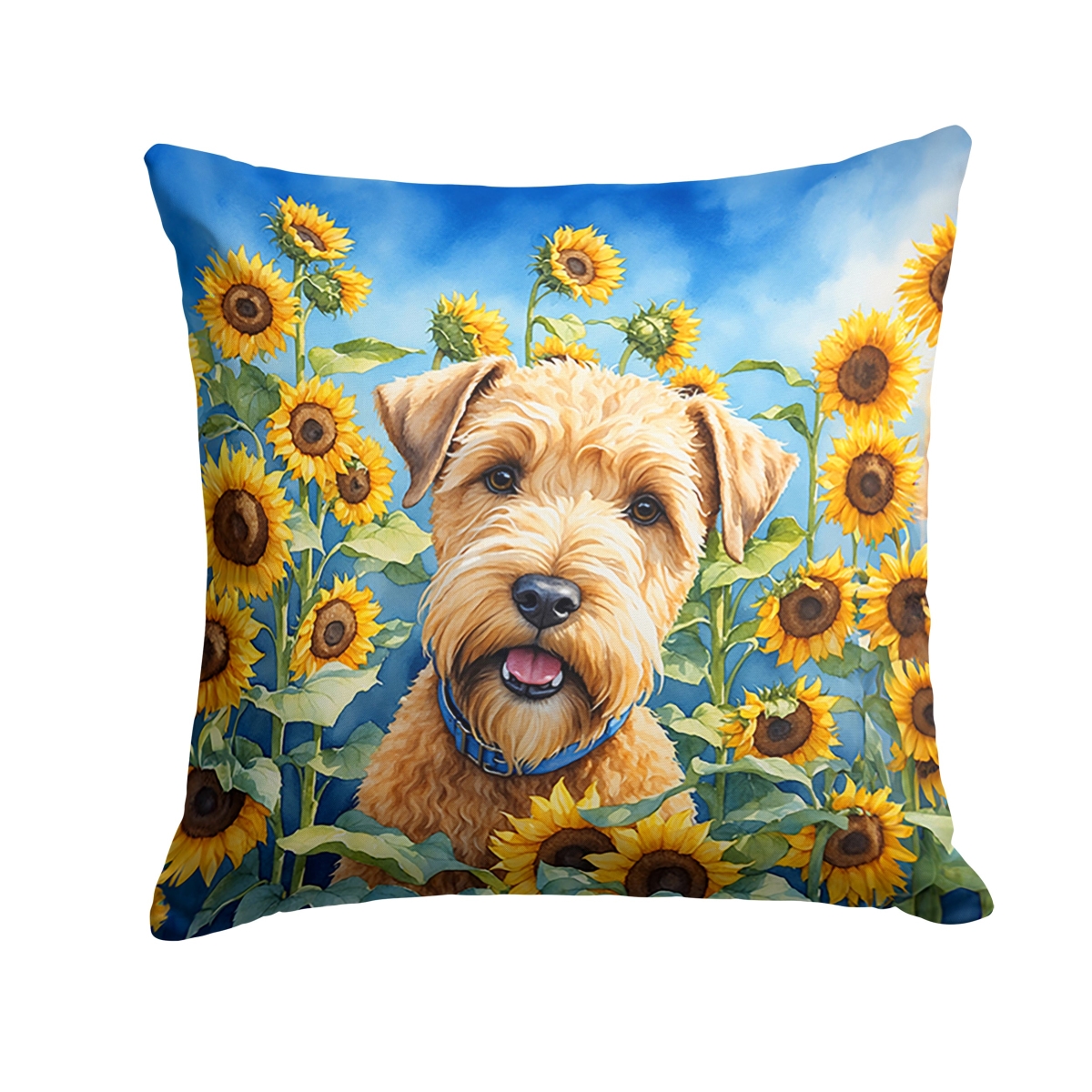18 x 18 in. Wheaten Terrier in Sunflowers Throw Pillow