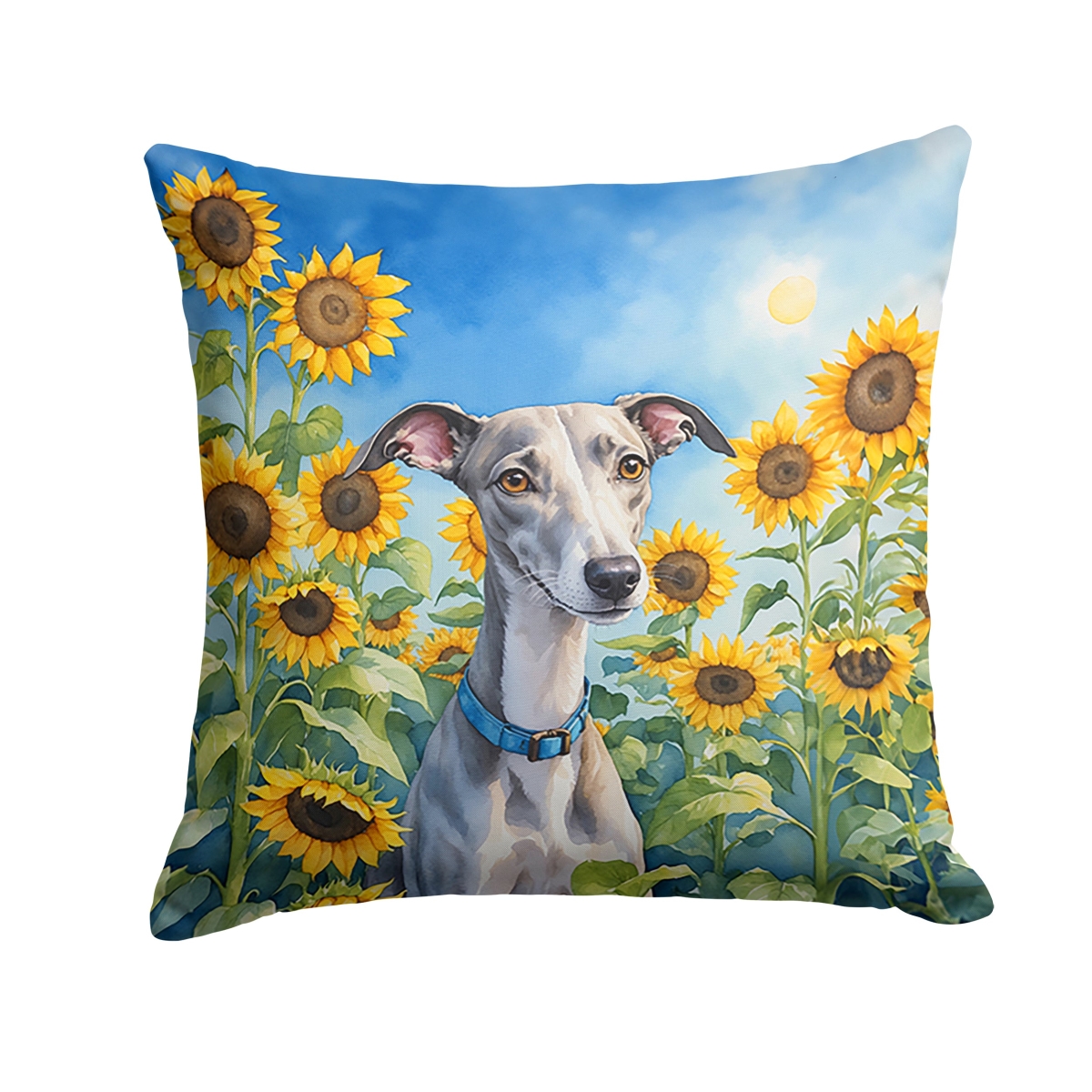 18 x 18 in. Whippet in Sunflowers Throw Pillow