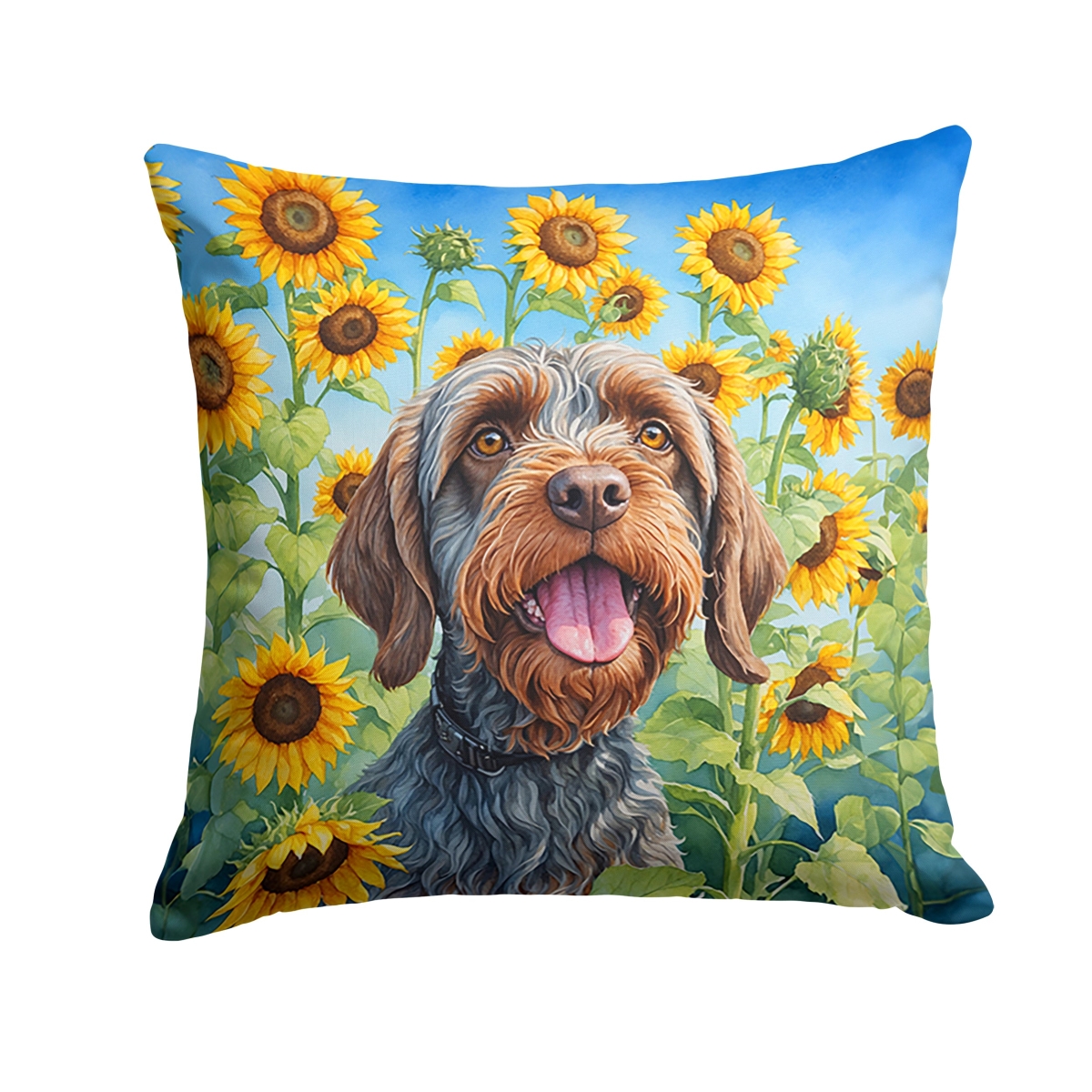 18 x 18 in. Wirehaired Pointing Griffon in Sunflowers Throw Pillow