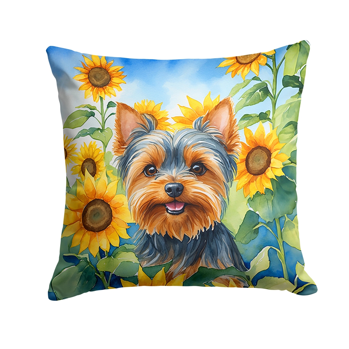 18 x 18 in. Yorkshire Terrier in Sunflowers Throw Pillow