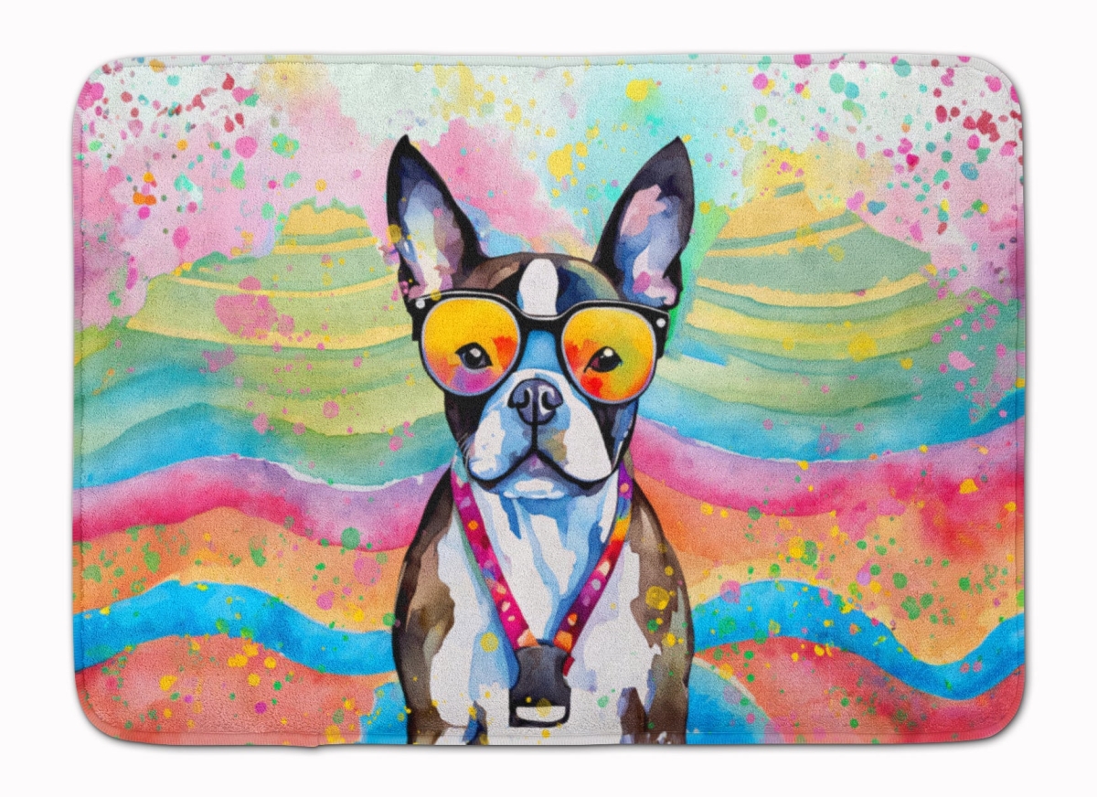 19 x 27 in. Boston Terrier Hippie Dawg Memory Foam Kitchen Mat