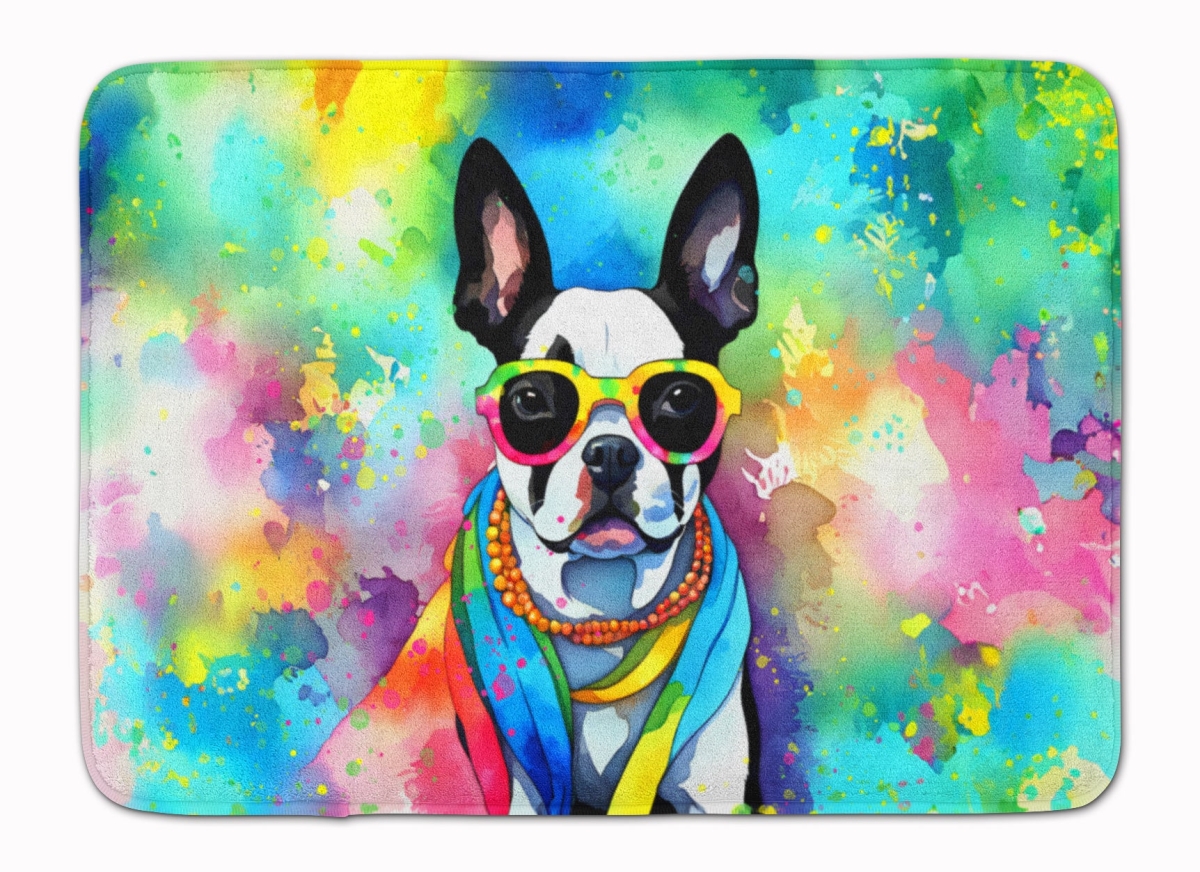 19 x 27 in. Boston Terrier Hippie Dawg Memory Foam Kitchen Mat