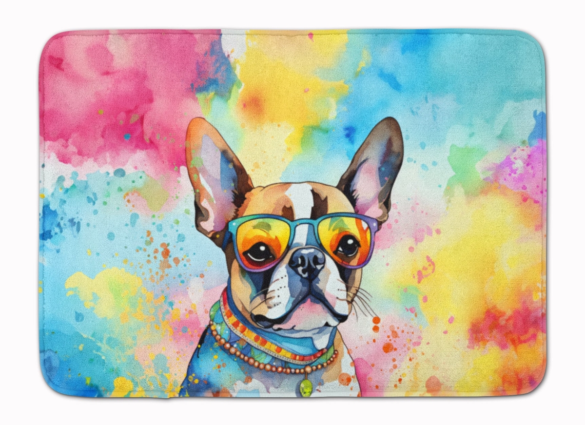 19 x 27 in. Boston Terrier Hippie Dawg Memory Foam Kitchen Mat