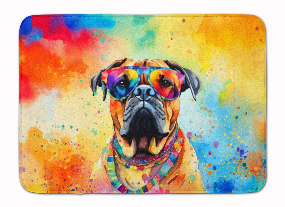 19 x 27 in. Bullmastiff Hippie Dawg Memory Foam Kitchen Mat