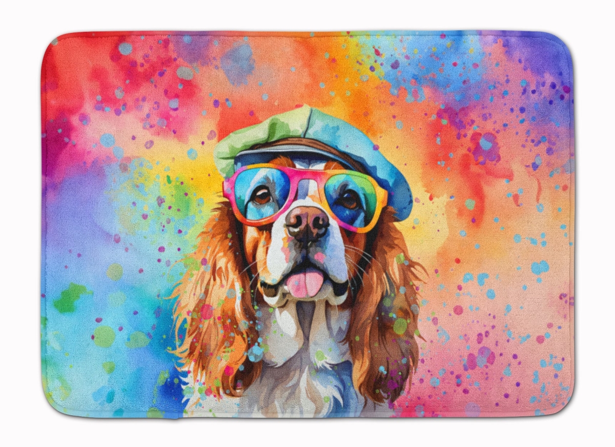 19 x 27 in. Cavalier Spaniel Hippie Dawg Memory Foam Kitchen Mat