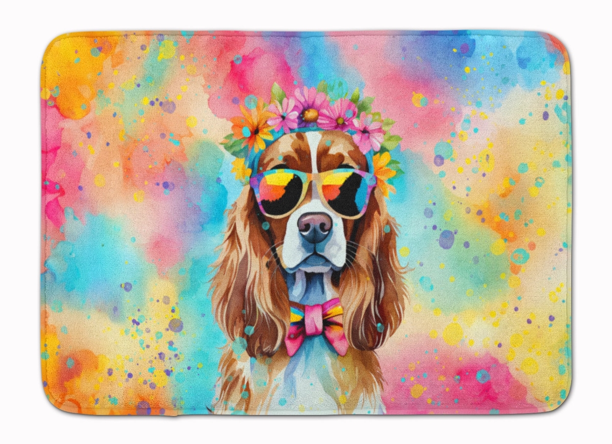 19 x 27 in. Cavalier Spaniel Hippie Dawg Memory Foam Kitchen Mat