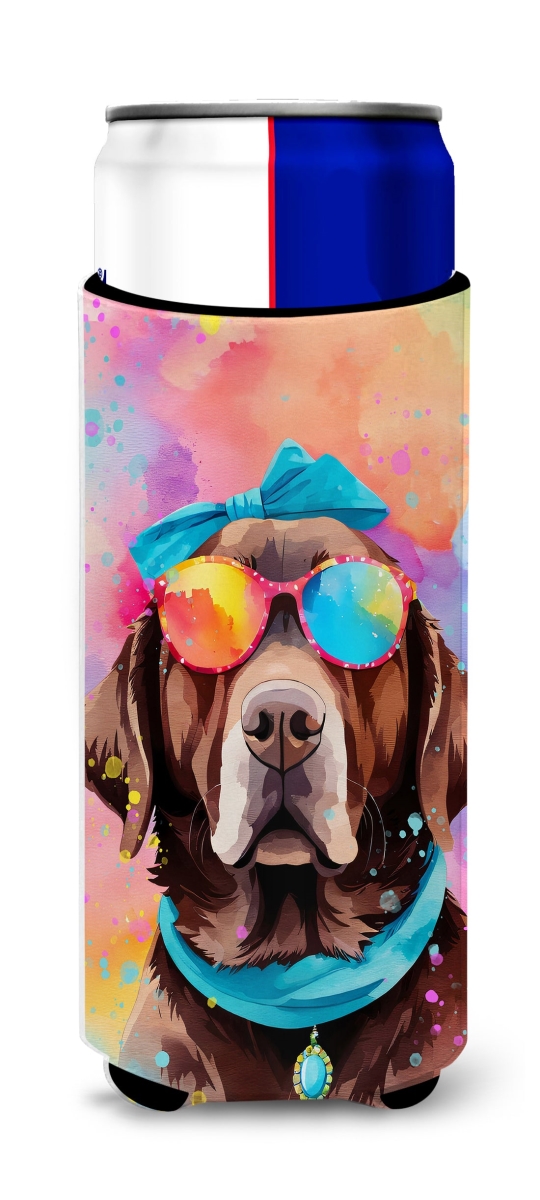 12 oz Chocolate Labrador Hippie Dawg Hugger for Ultra Slim Cans