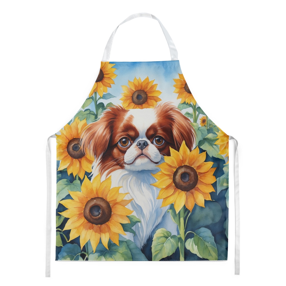 Picture of Carolines Treasures DAC6104APRON 30 x 27 in. Japanese Chin in Sunflowers Apron