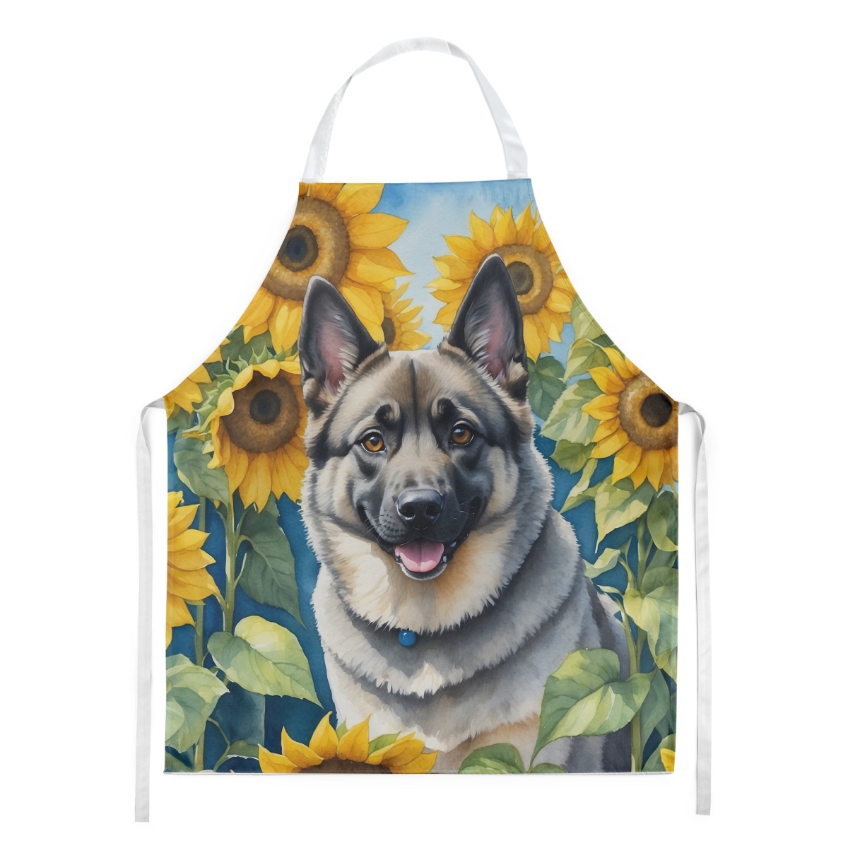 Picture of Carolines Treasures DAC6126APRON 30 x 27 in. Norwegian Elkhound in Sunflowers Apron