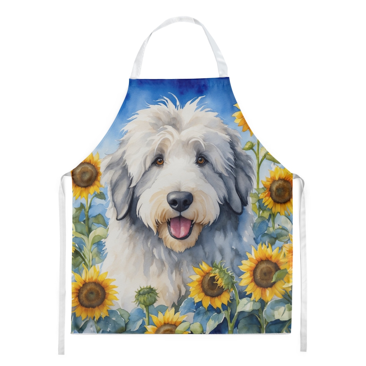 Picture of Carolines Treasures DAC6129APRON 30 x 27 in. Old English Sheepdog in Sunflowers Apron