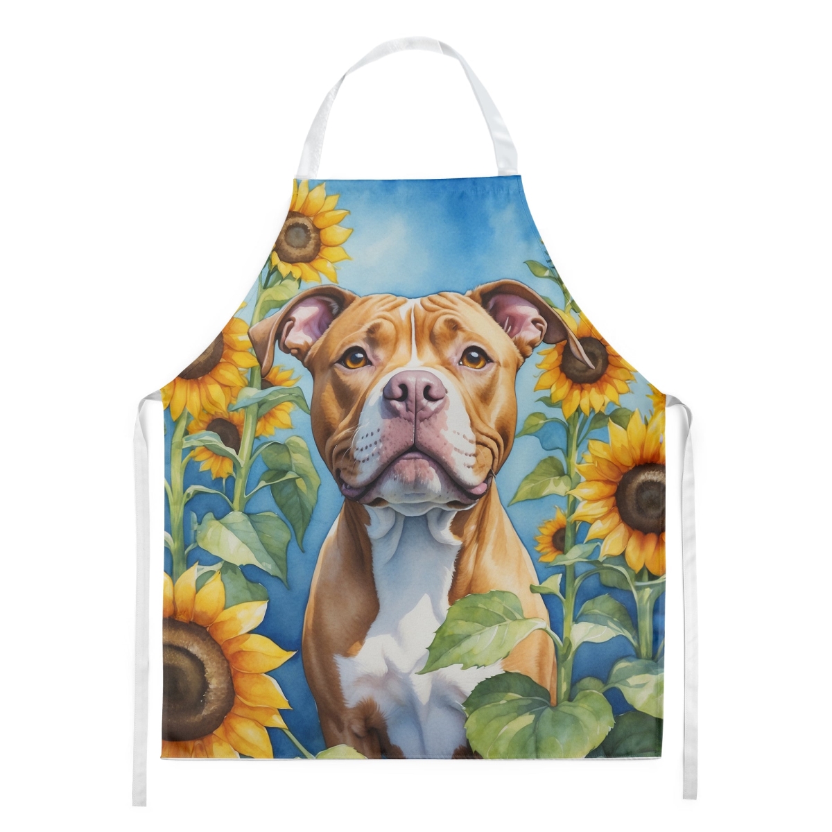 Picture of Carolines Treasures DAC6133APRON 30 x 27 in. Pit Bull Terrier in Sunflowers Apron