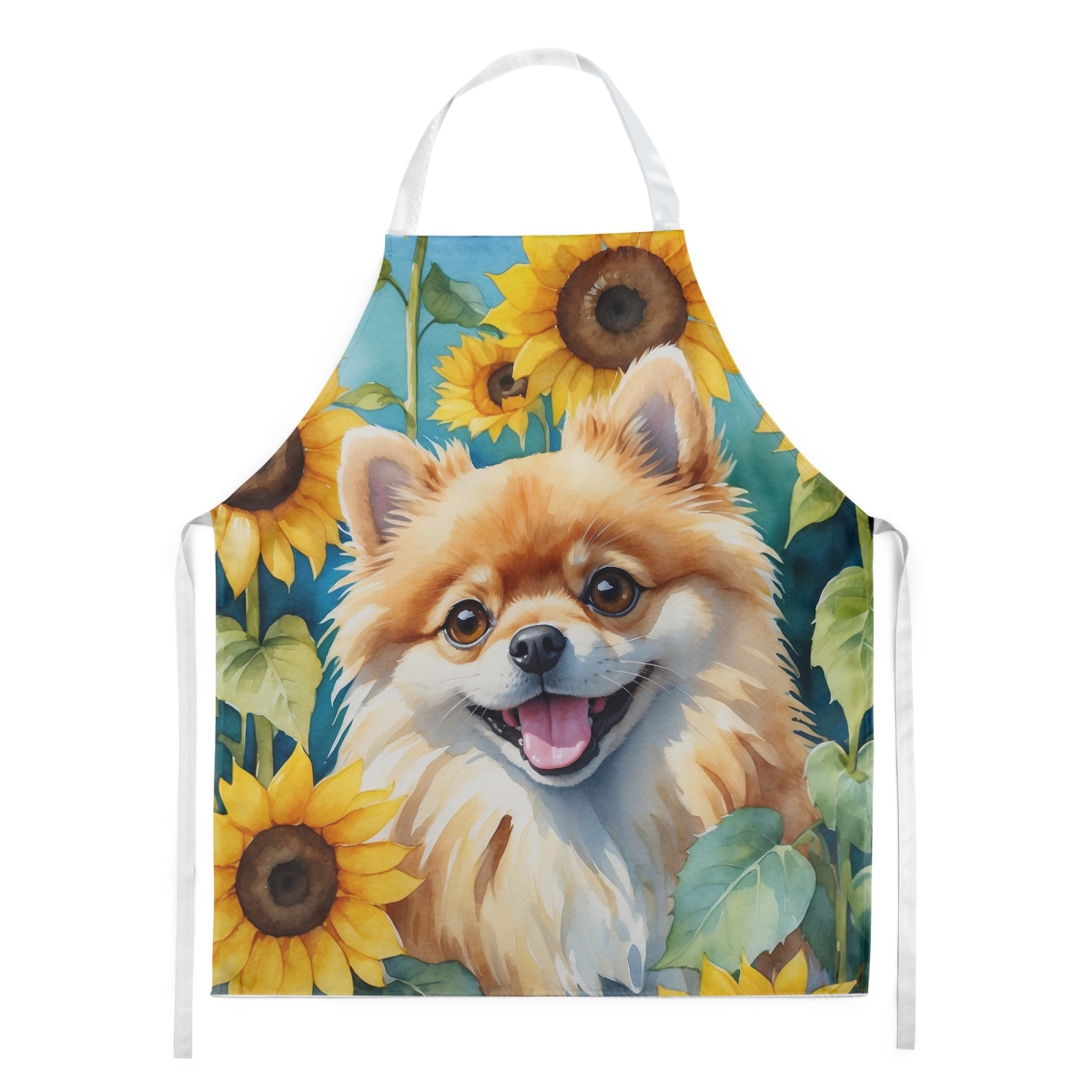 Picture of Carolines Treasures DAC6136APRON 30 x 27 in. Pomeranian in Sunflowers Apron