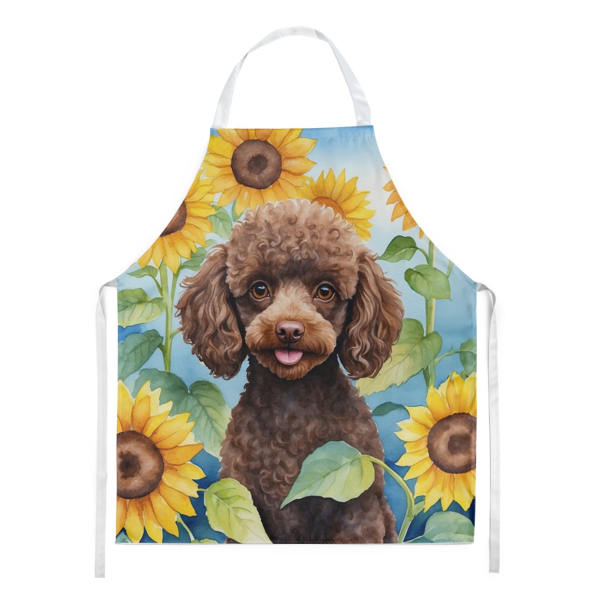 Picture of Carolines Treasures DAC6139APRON 30 x 27 in. Chocolate Poodle in Sunflowers Apron