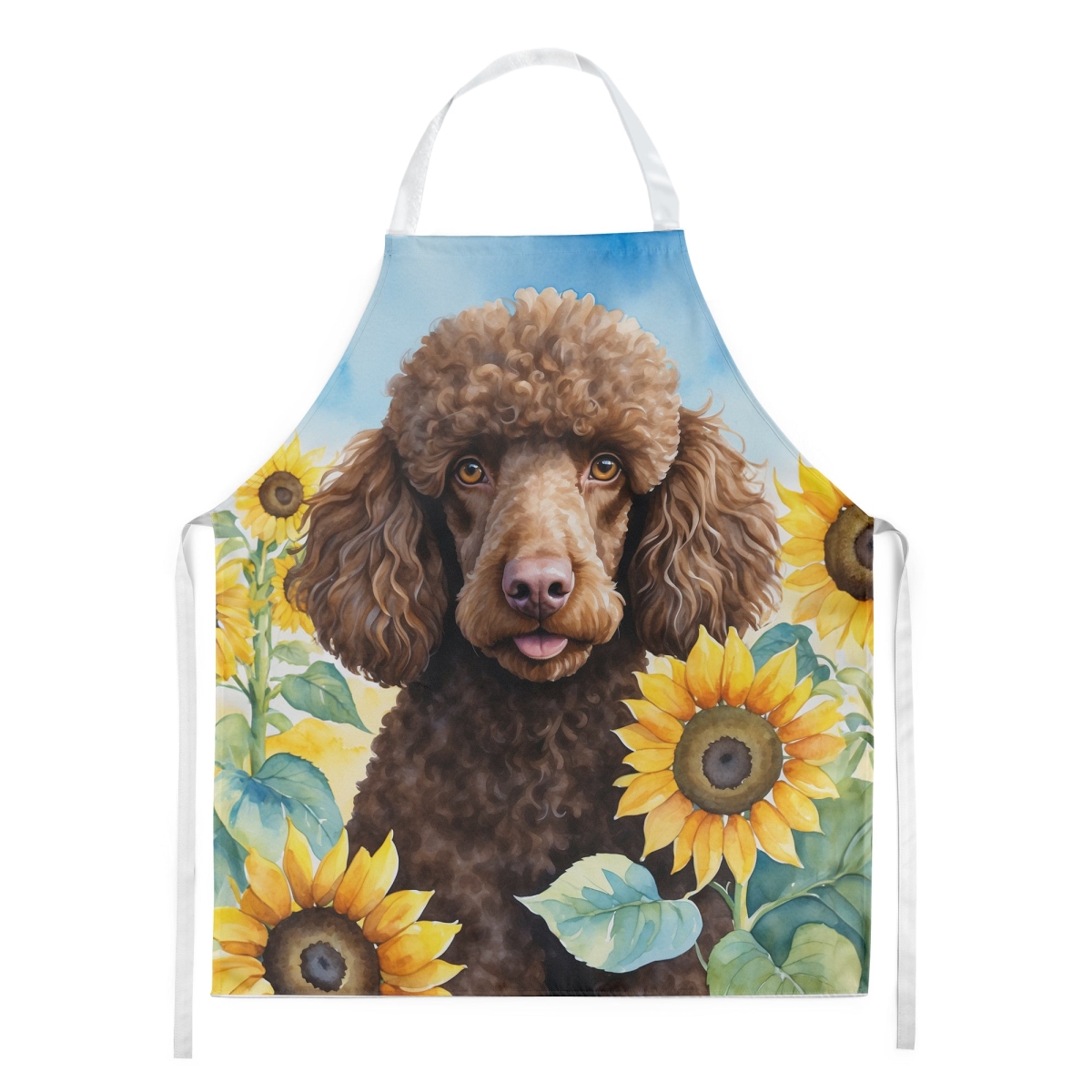 Picture of Carolines Treasures DAC6140APRON 30 x 27 in. Chocolate Poodle in Sunflowers Apron