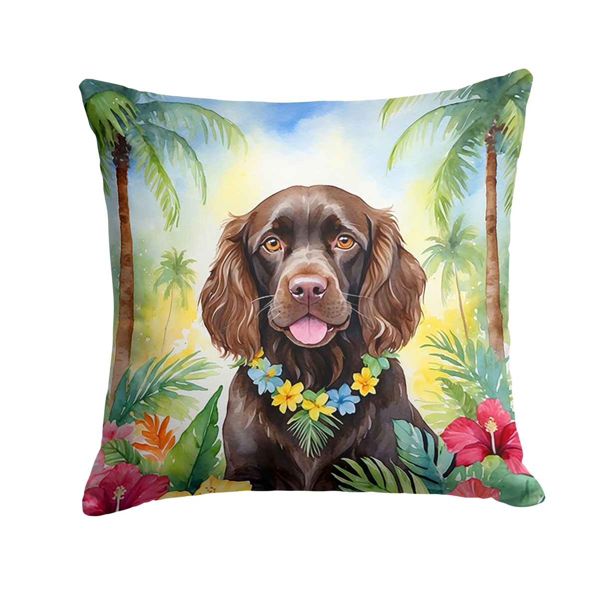 14 x 14 in. Boykin Spaniel Luau Throw Pillow