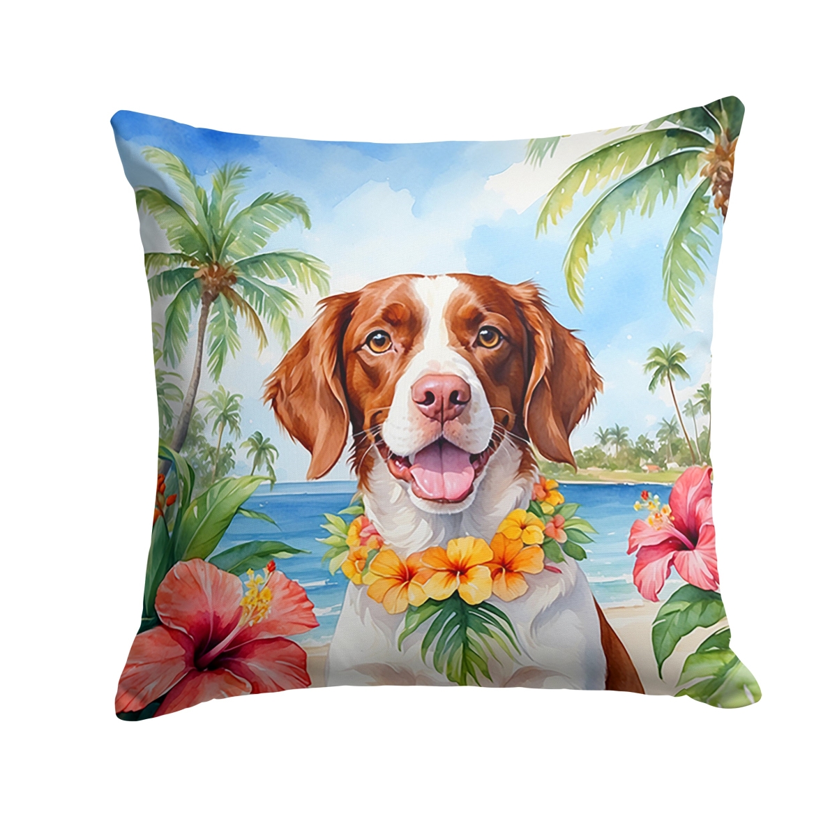 14 x 14 in. Brittany Spaniel Luau Throw Pillow