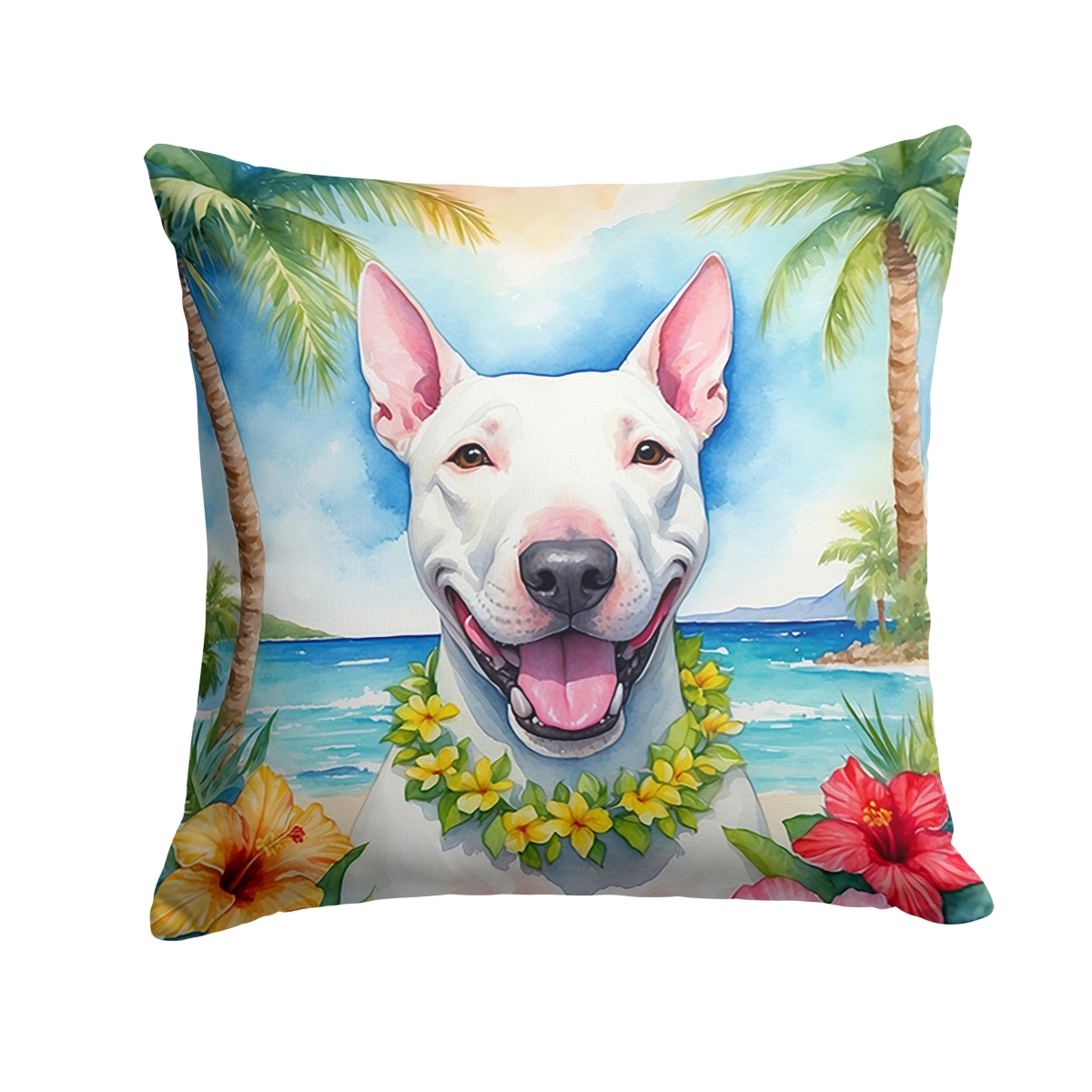 14 x 14 in. Bull Terrier Luau Throw Pillow