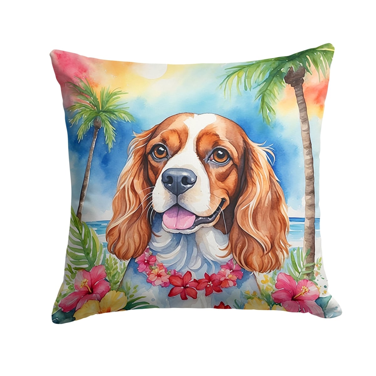 14 x 14 in. Cavalier Spaniel Luau Throw Pillow