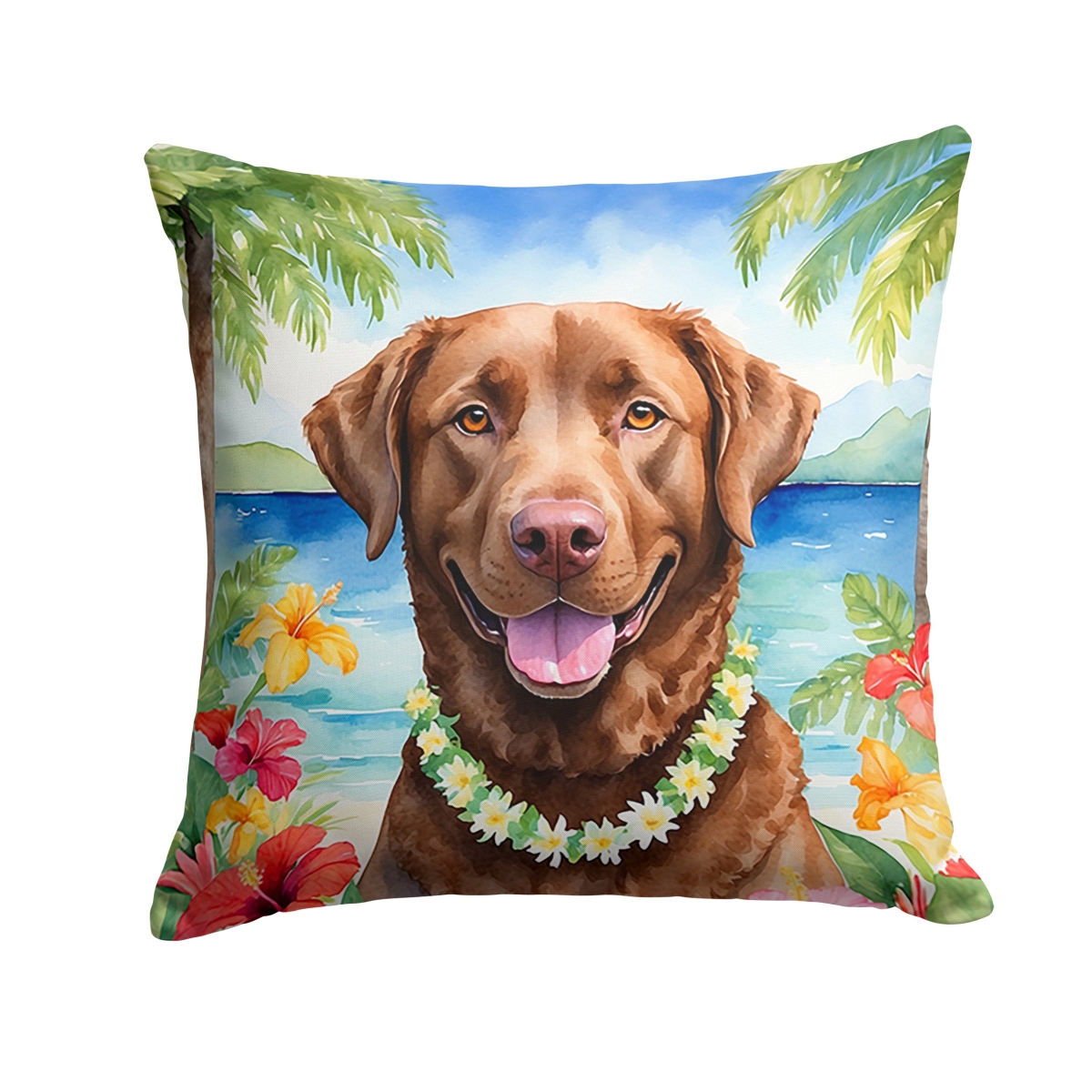 14 x 14 in. Chesapeake Bay Retriever Luau Throw Pillow